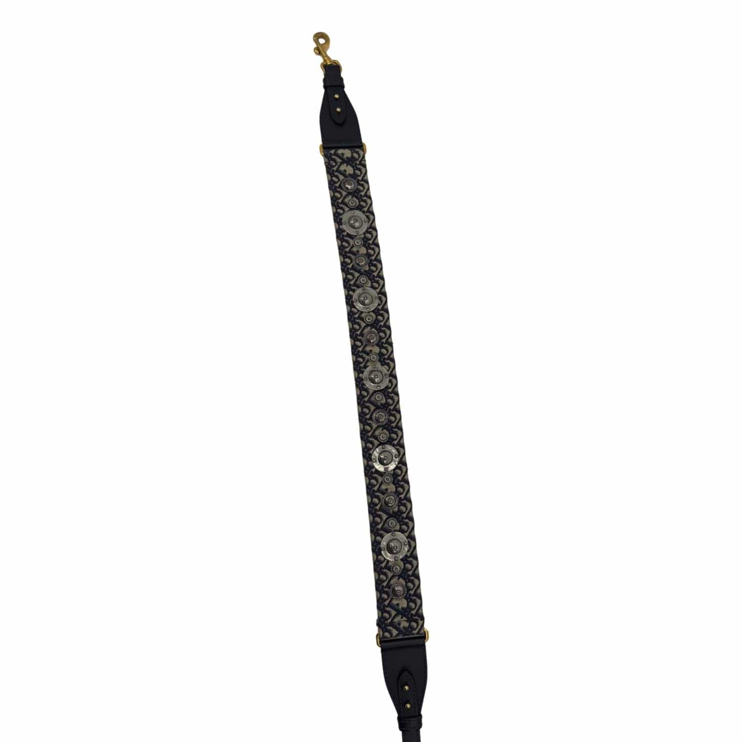 CHRISTIAN DIOR Studded Oblique Embroidered Denim Strap Navy Blue - Image 8