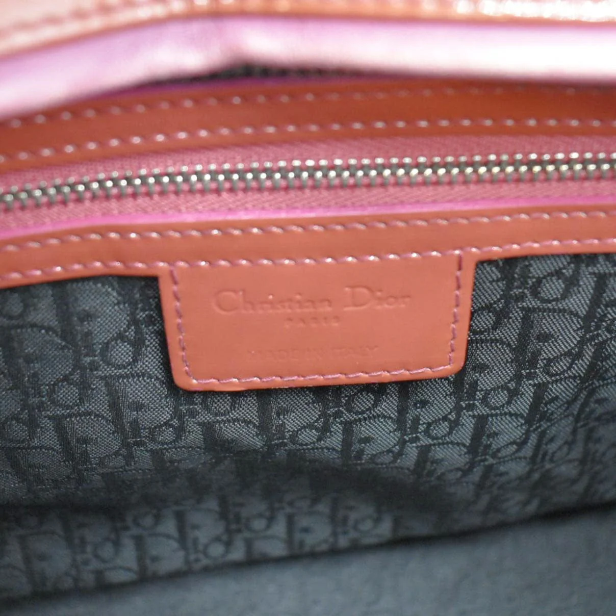 CHRISTIAN DIOR Lady Dior Large Quilted Patent Leather Shoulder Bag Reddish Orange - Image 11