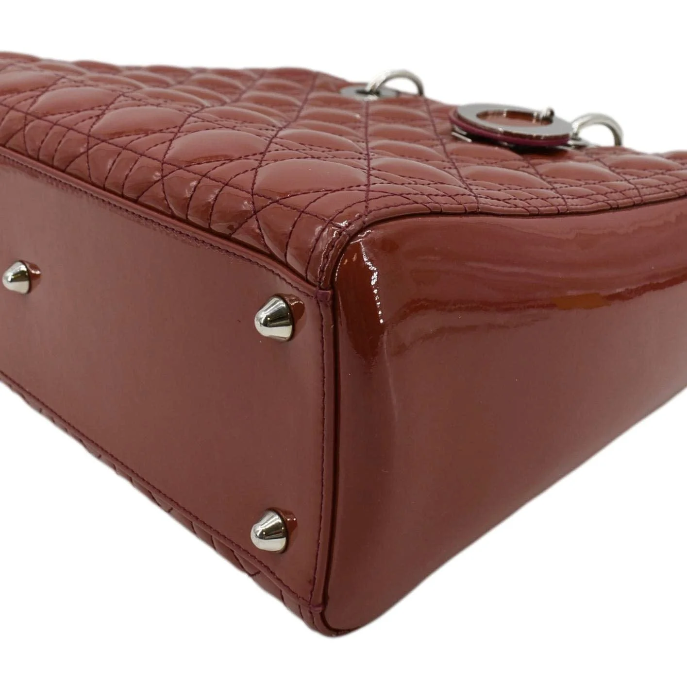 CHRISTIAN DIOR Lady Dior Large Quilted Patent Leather Shoulder Bag Reddish Orange - Image 6