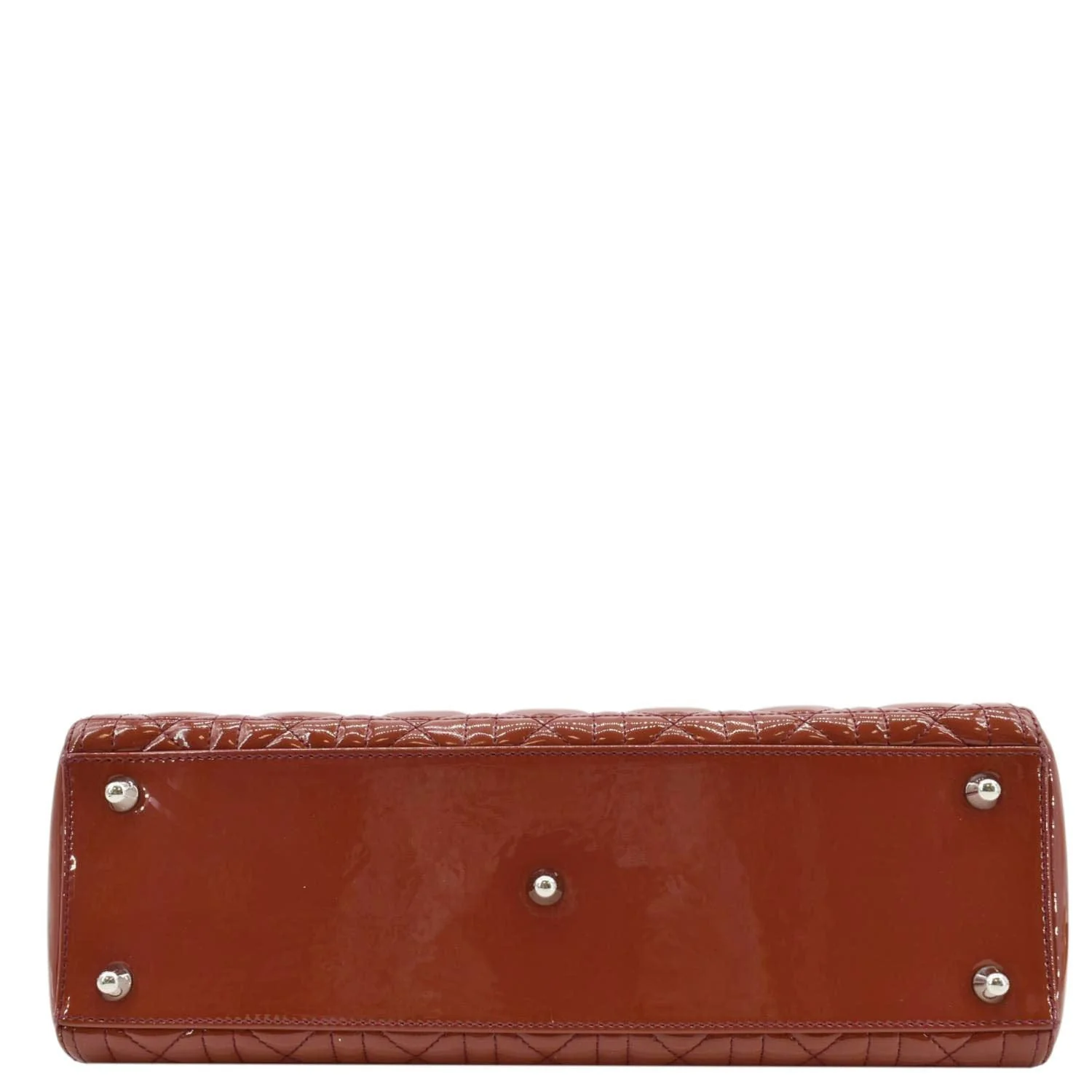 CHRISTIAN DIOR Lady Dior Large Quilted Patent Leather Shoulder Bag Reddish Orange - Image 9