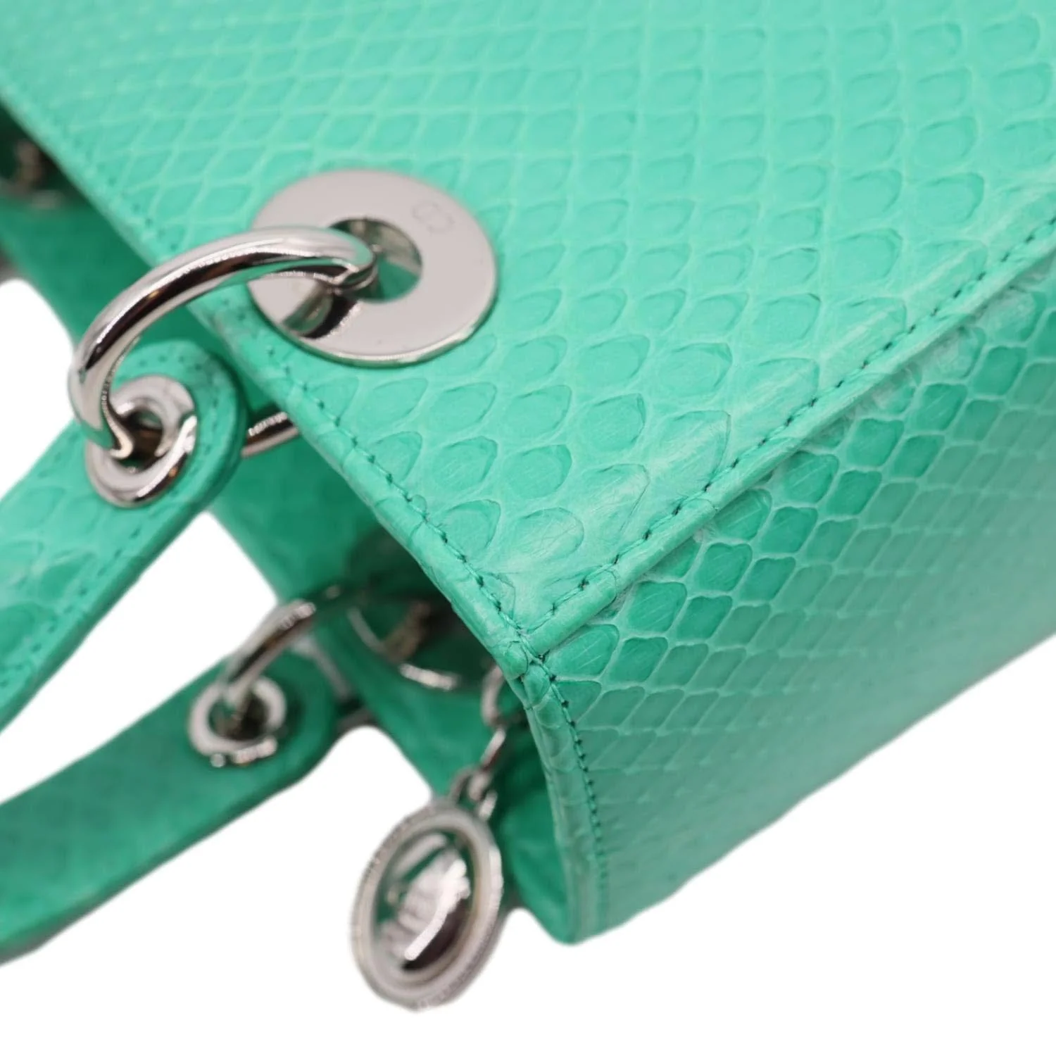 CHRISTIAN DIOR Lady Medium Dior Python Leather Shoulder Bag Green - Image 6