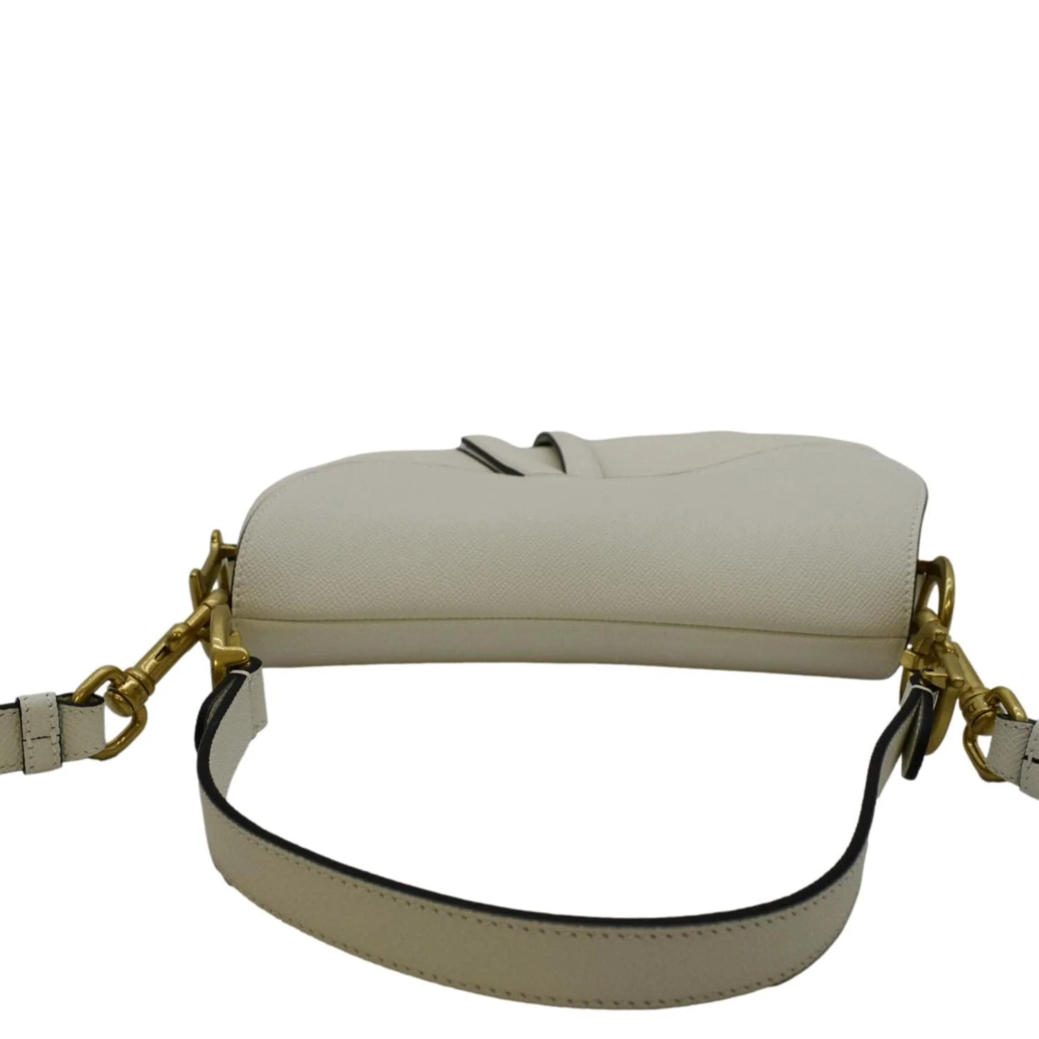 CHRISTIAN DIOR Saddle Grained Calfskin Leather Satchel Shoulder Bag Ivory - Image 4