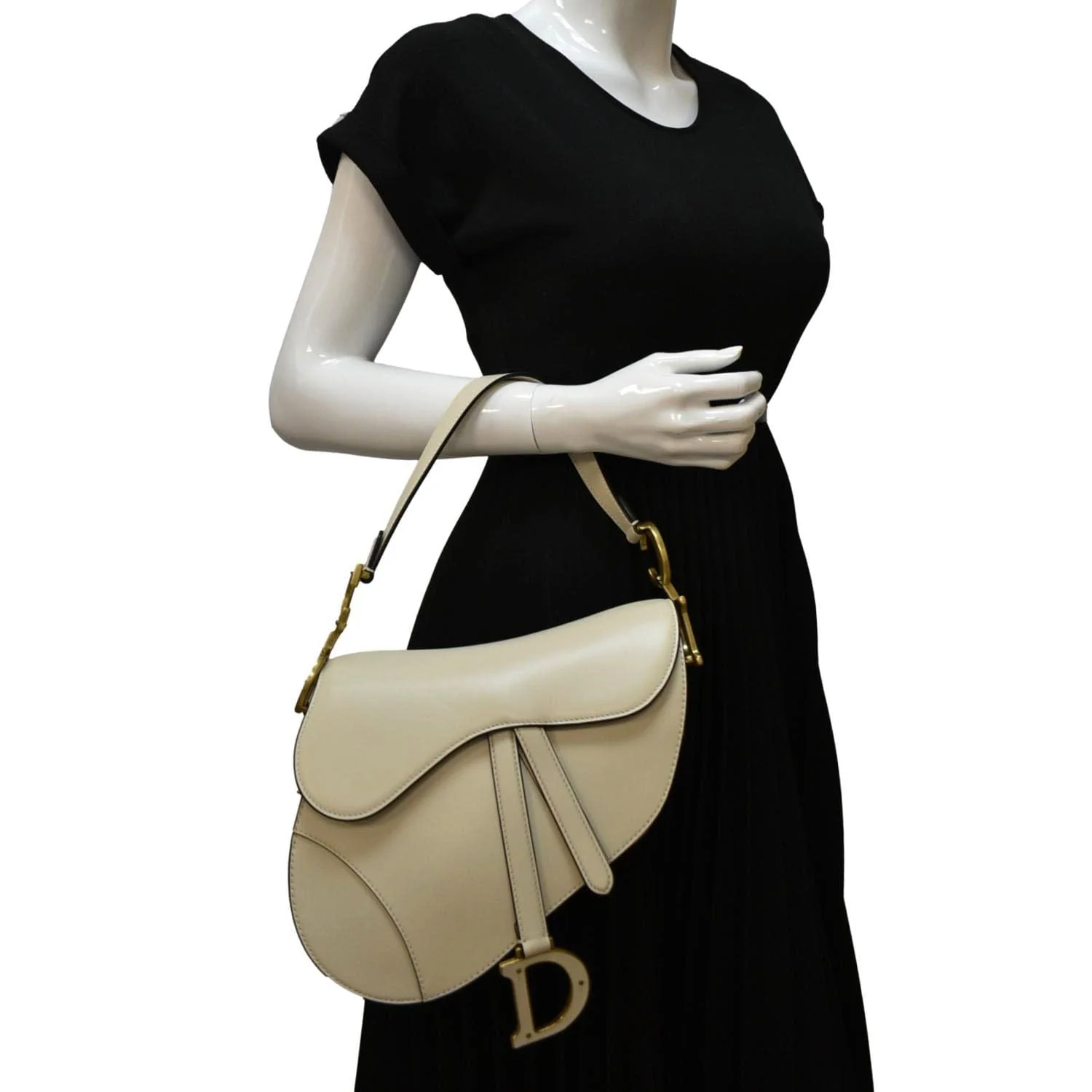 CHRISTIAN DIOR Saddle Smooth Calfskin Leather Satchel Shoulder Bag Dusty Ivory - Image 2