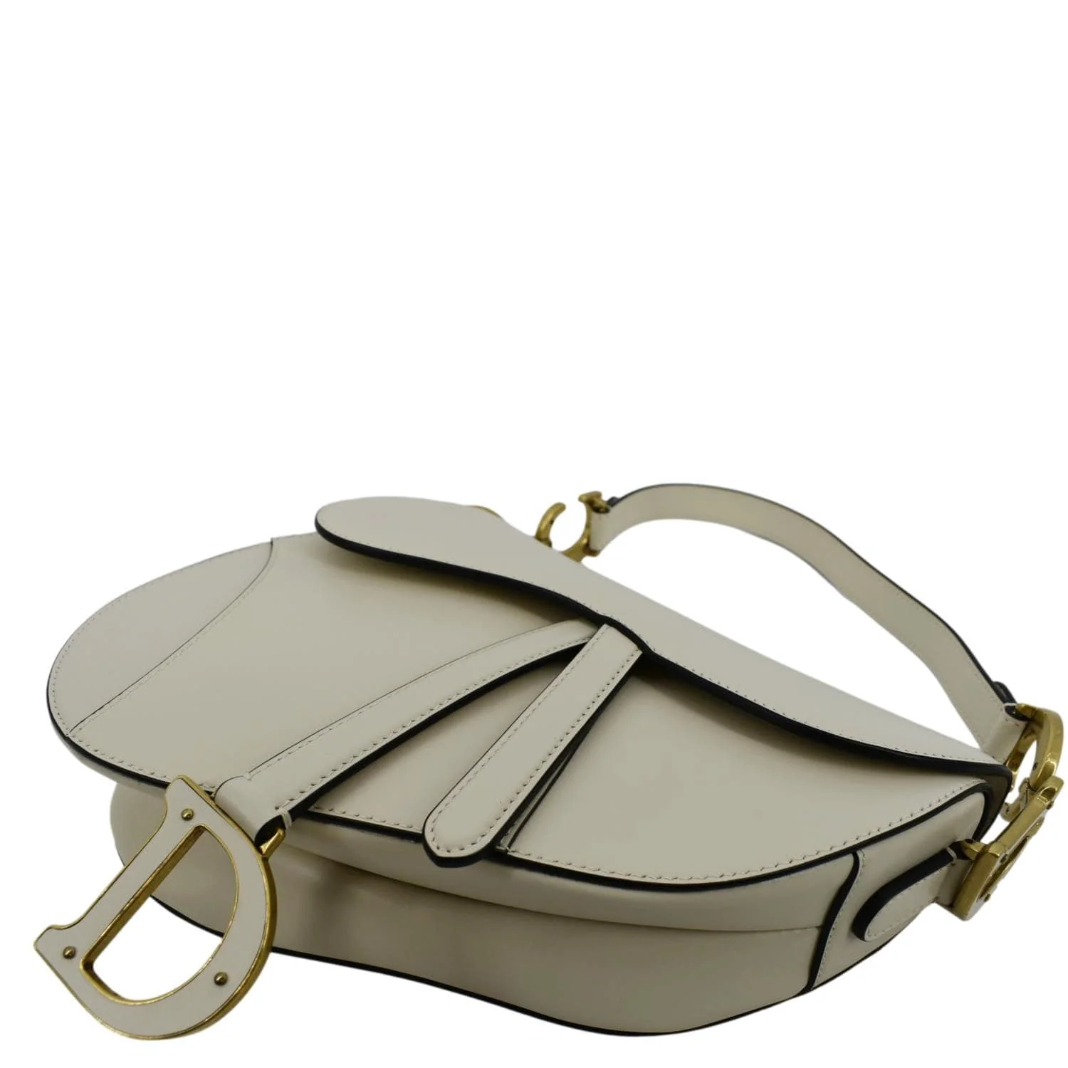 CHRISTIAN DIOR Saddle Smooth Calfskin Leather Satchel Shoulder Bag Dusty Ivory - Image 9