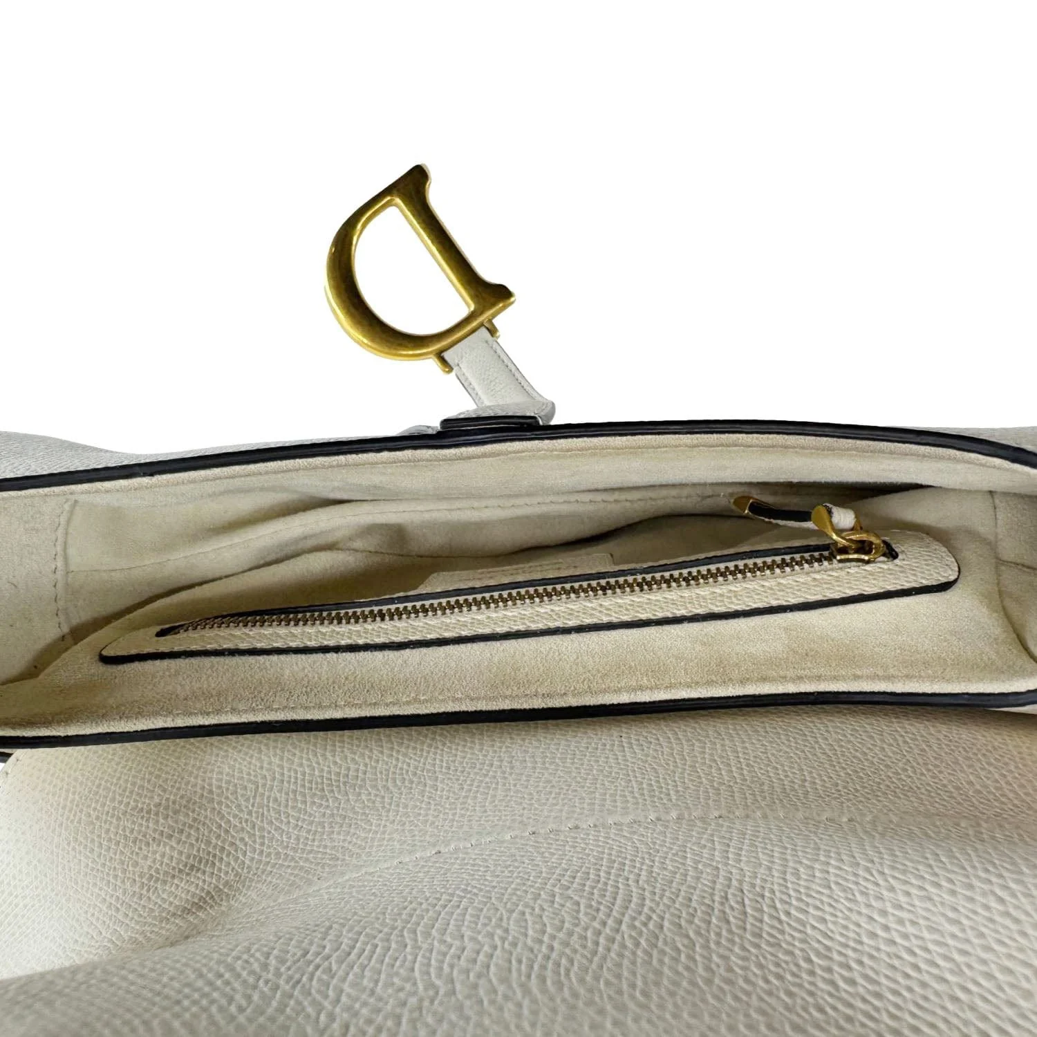 CHRISTIAN DIOR Saddle Leather Satchel Bag Off White - Image 10