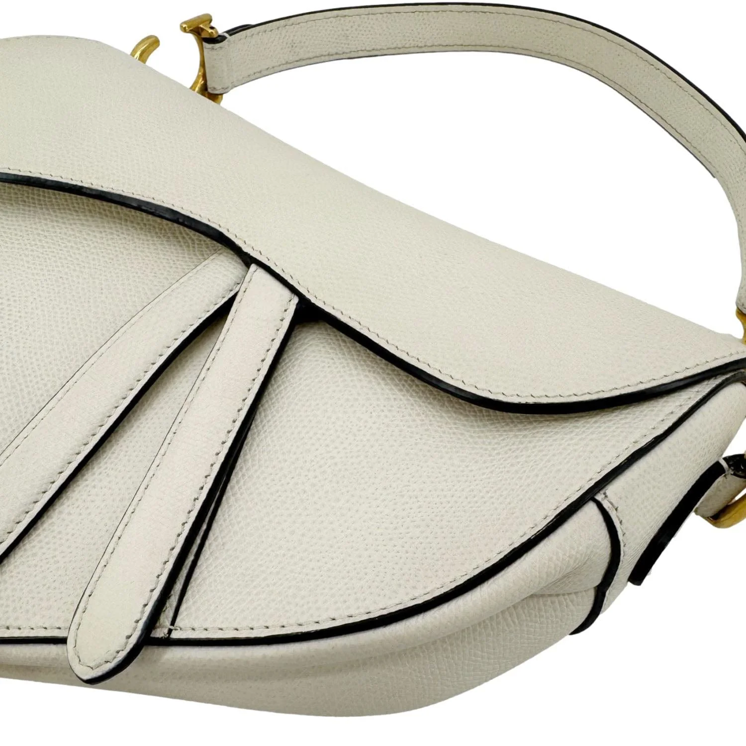 CHRISTIAN DIOR Saddle Leather Satchel Bag Off White - Image 9