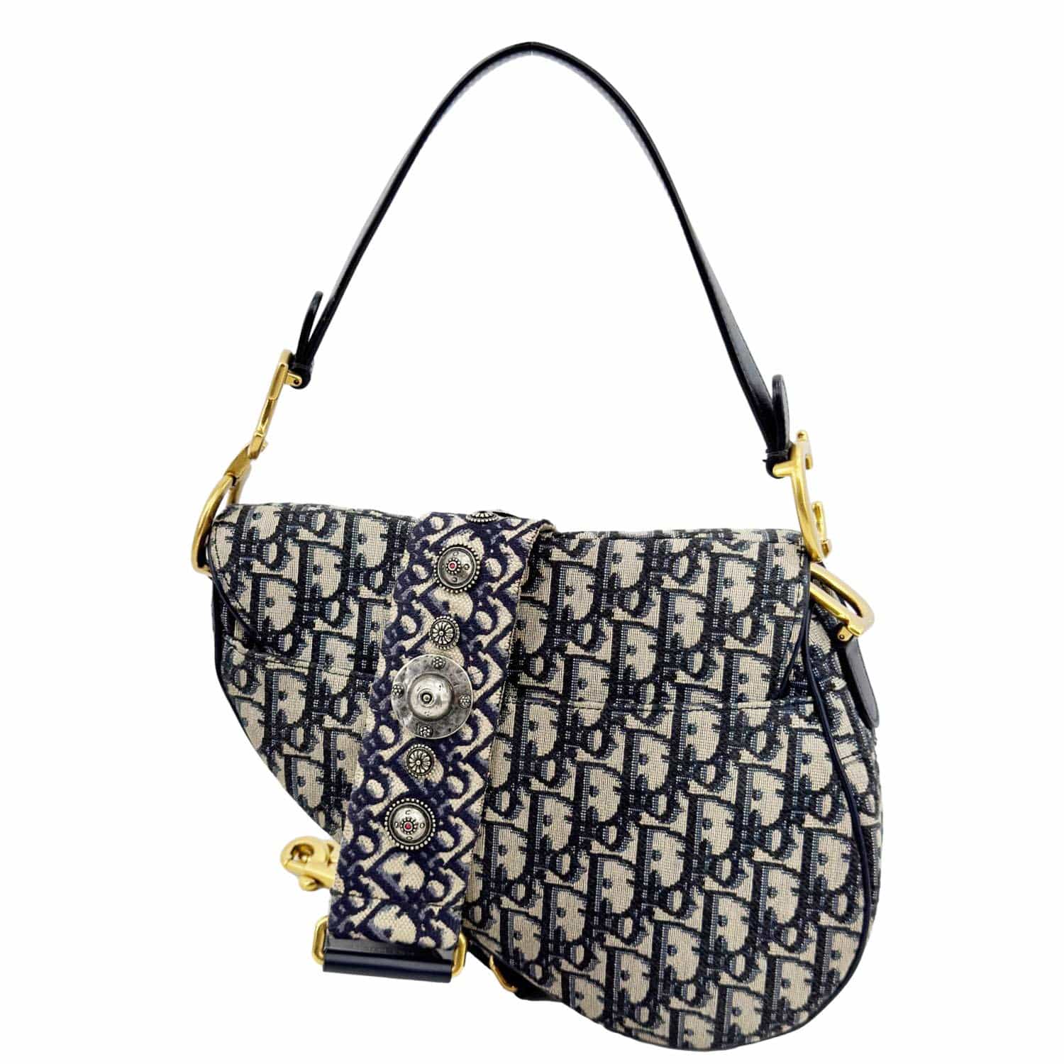 CHRISTIAN DIOR Saddle Oblique Jacquard Belt Crossbody Bag Navy Blue - Image 3