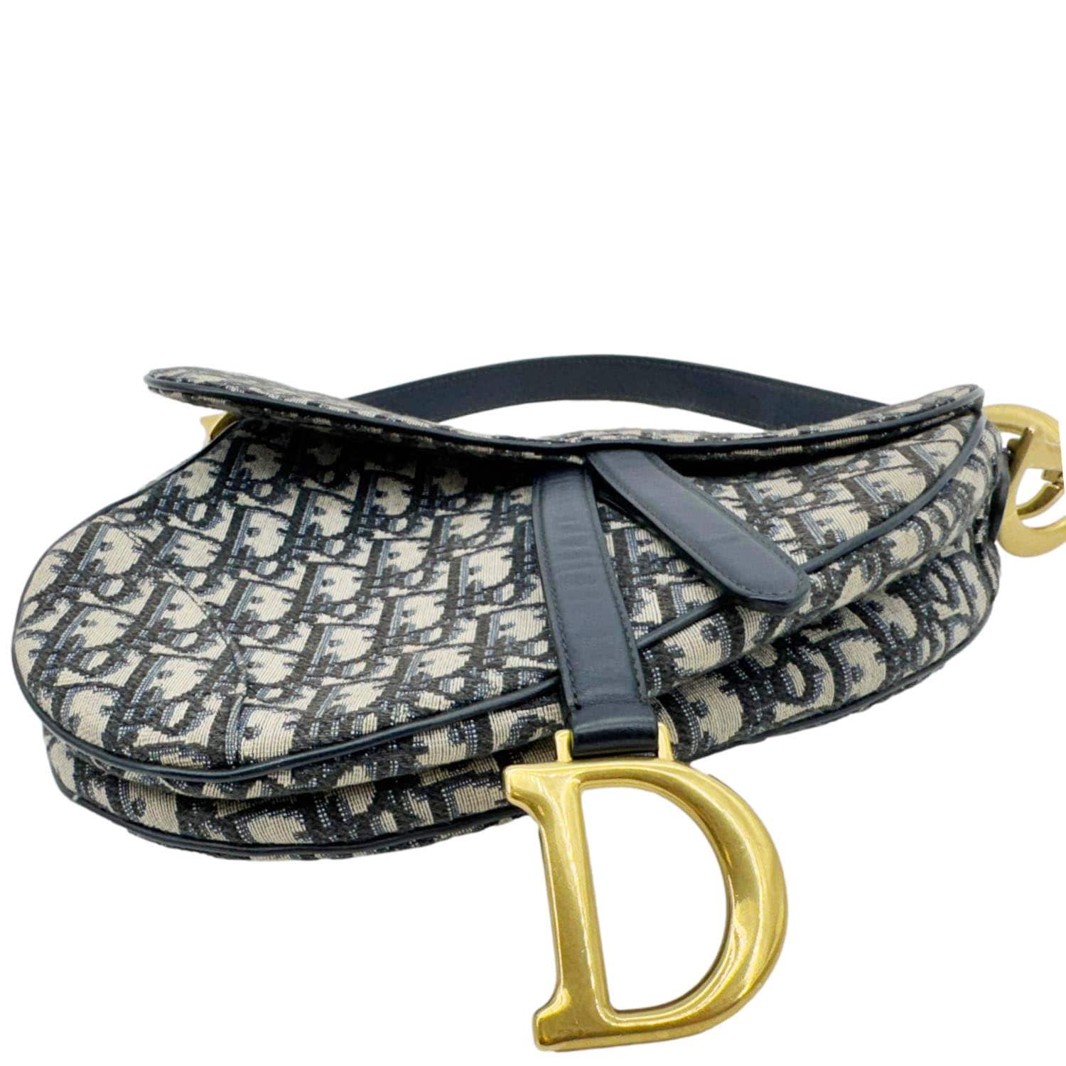 CHRISTIAN DIOR Saddle Oblique Jacquard Belt Crossbody Bag Navy Blue - Image 9