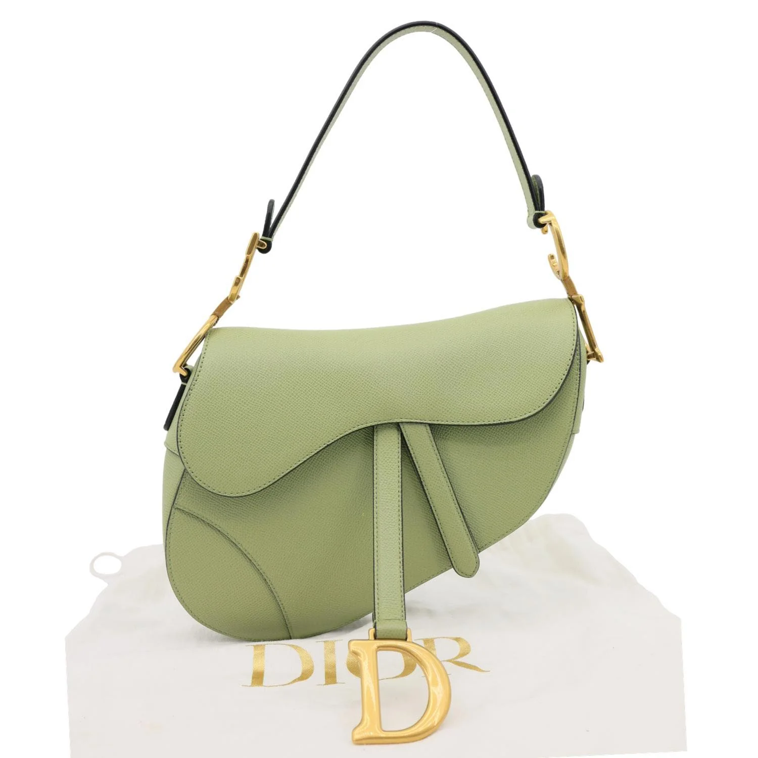 CHRISTIAN DIOR Saddle Grained Calfskin Leather Shoulder Bag Green - Image 3