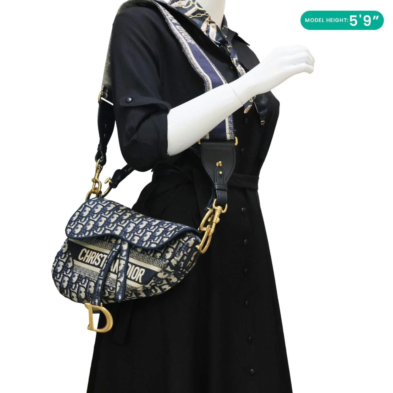 CHRISTIAN DIOR Saddle Oblique Jacquard Belt Crossbody Bag Navy Blue - Image 3