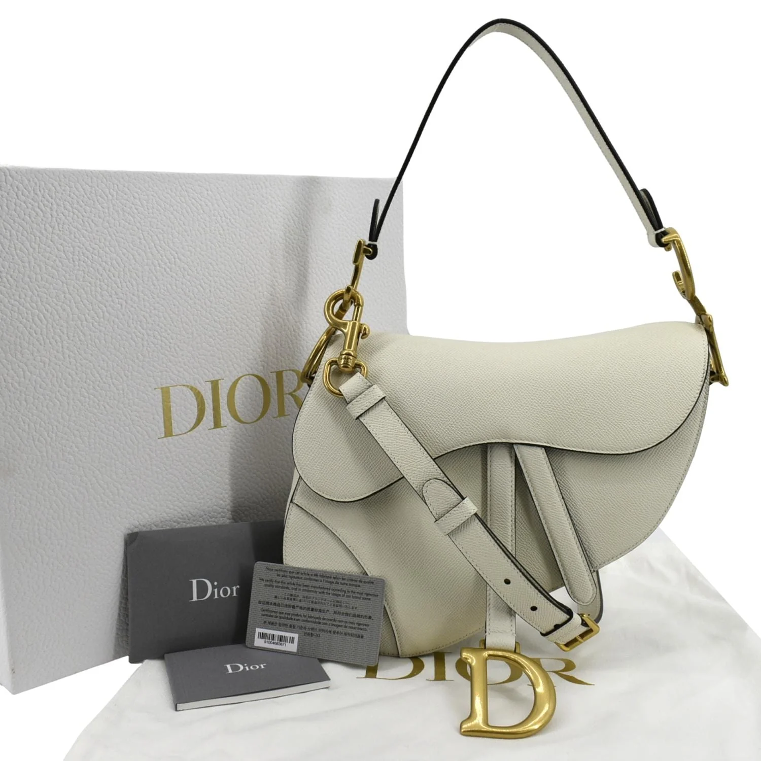 CHRISTIAN DIOR Saddle Grained Calfskin Leather Shoulder Bag Ivory - Image 3