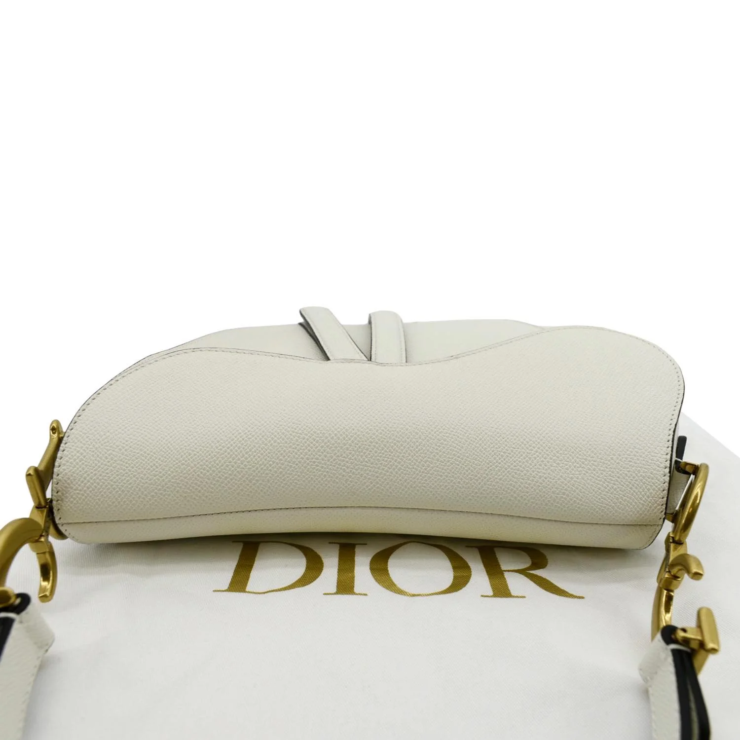 CHRISTIAN DIOR Saddle Grained Calfskin Leather Shoulder Bag Ivory - Image 4
