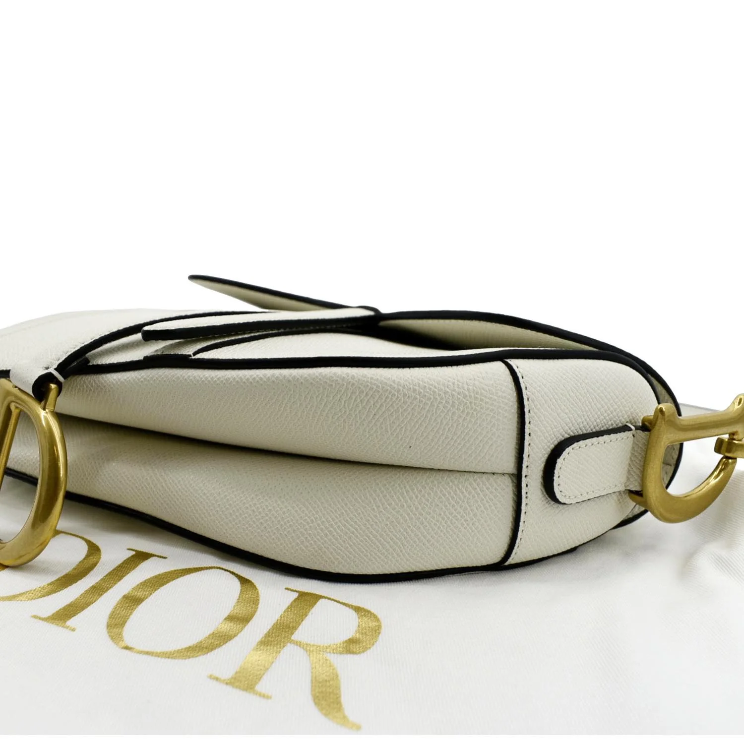 CHRISTIAN DIOR Saddle Grained Calfskin Leather Shoulder Bag Ivory - Image 8
