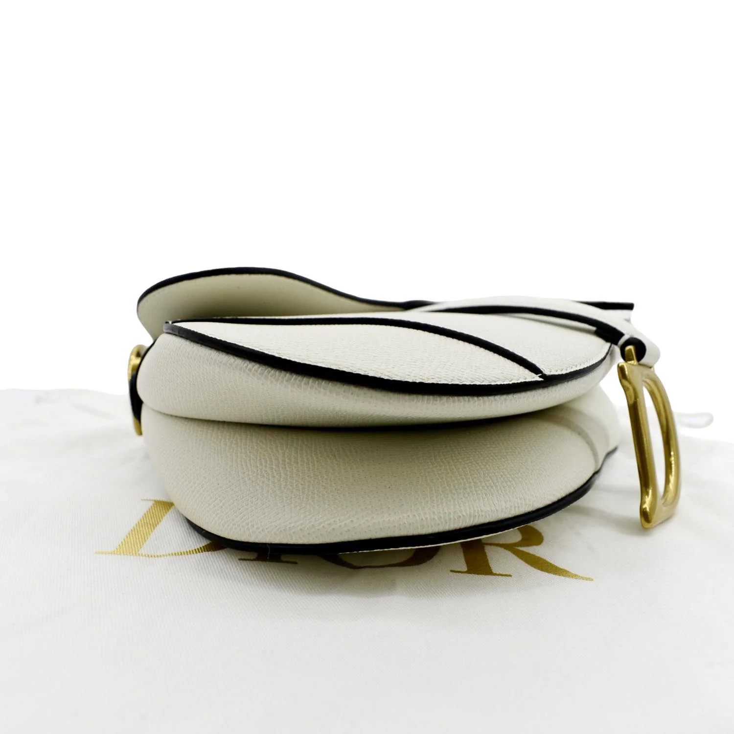 CHRISTIAN DIOR Saddle Grained Calfskin Leather Shoulder Bag Ivory - Image 9