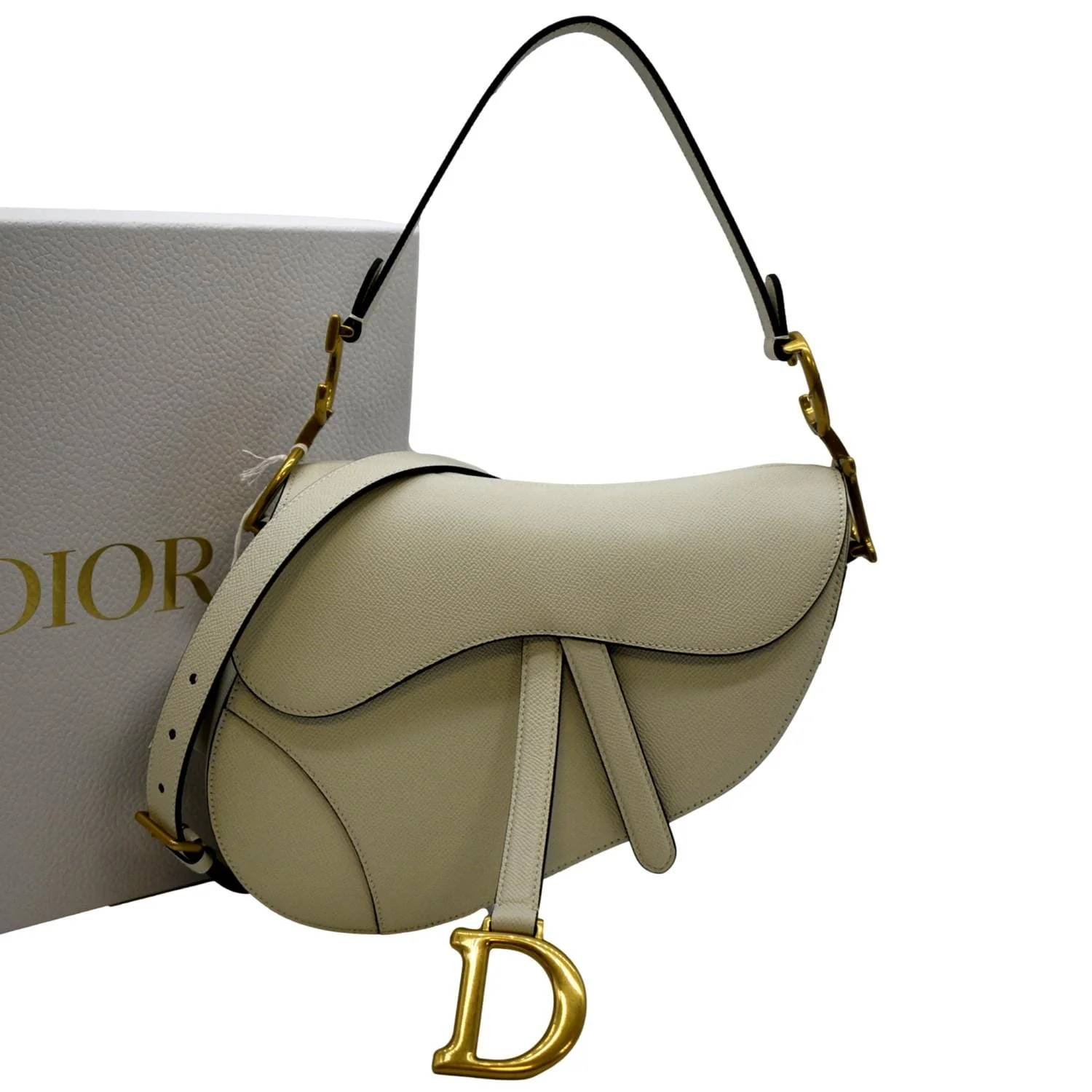CHRISTIAN DIOR Saddle Grained Calfskin Leather Shoulder Bag Beige - Image 2