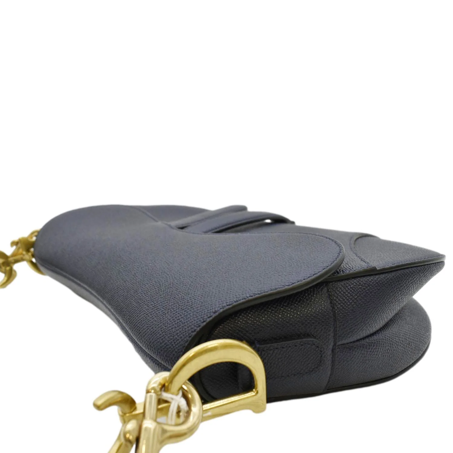CHRISTIAN DIOR Saddle Grained Calfskin Leather Satchel Shoulder Bag Navy Blue - Image 7