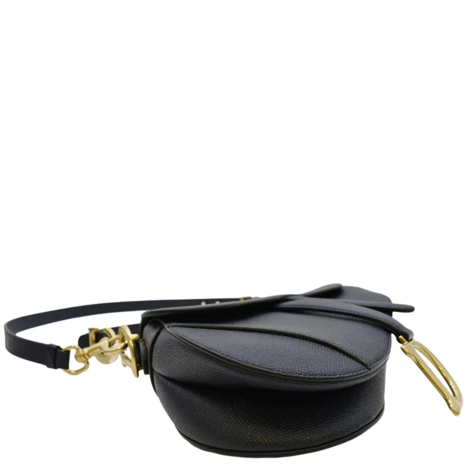 CHRISTIAN DIOR Saddle Grained Calfskin Leather Satchel Shoulder Bag Navy Blue - Image 8