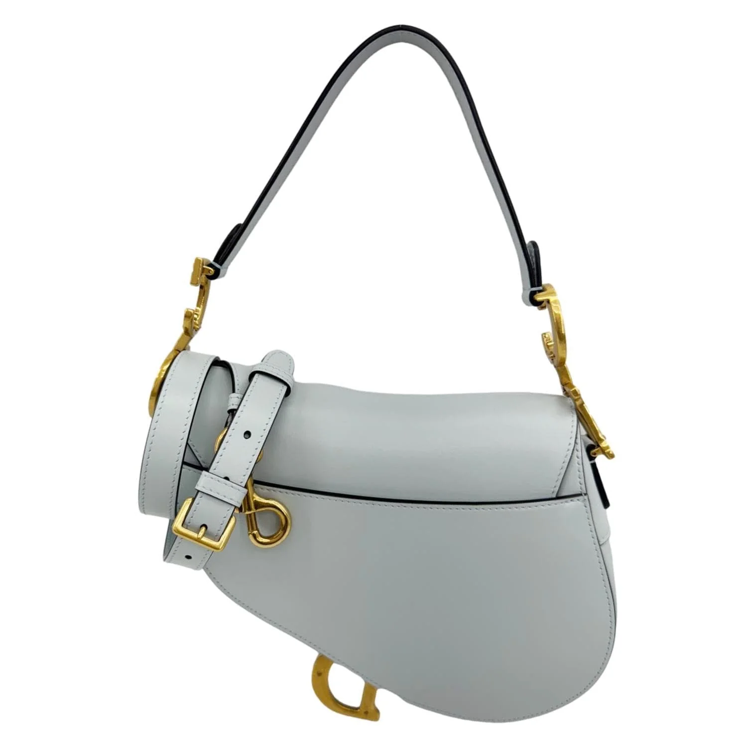 CHRISTIAN DIOR Saddle Leather Satchel Shoulder Bag Light Blue - Image 5