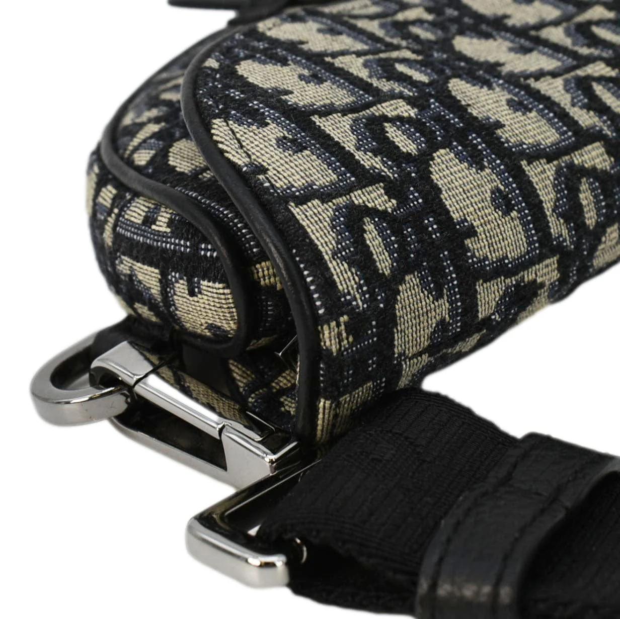 CHRISTIAN DIOR Saddle Oblique Jacquard Belt Crossbody Bag Navy Blue - Image 8
