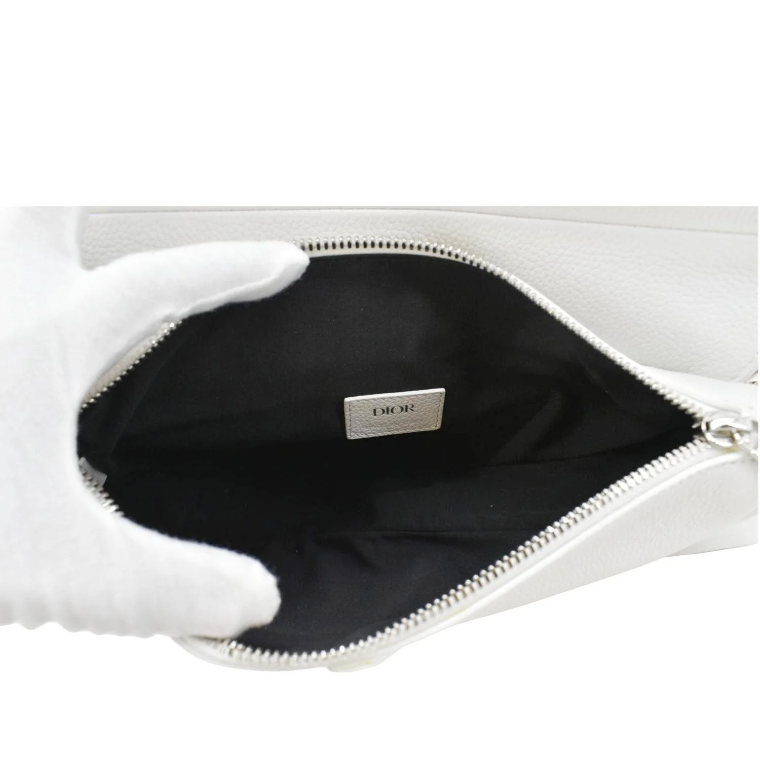 CHRISTIAN DIOR Mens Saddle Grained Calfskin Leather Satchel Bag White - Image 13