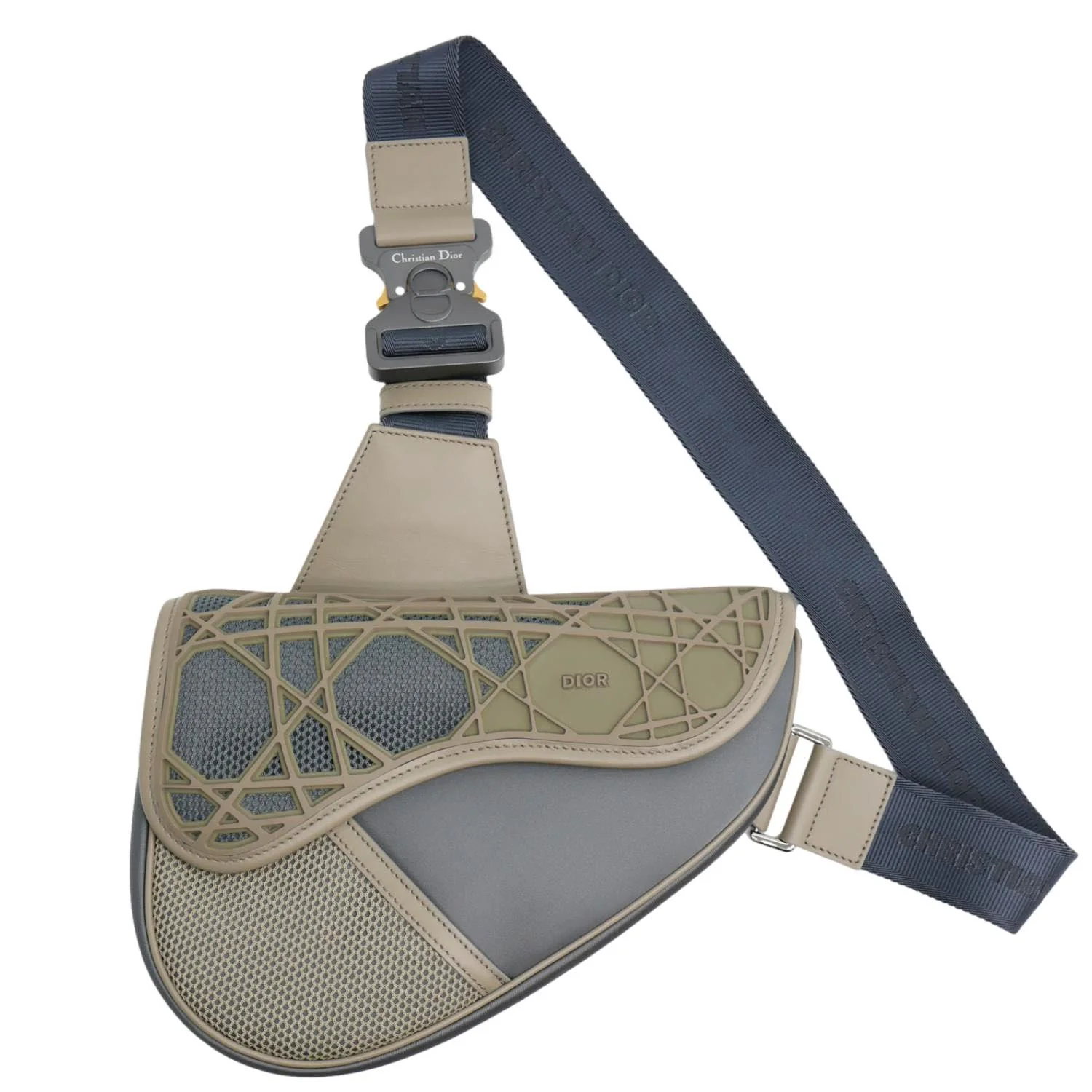 CHRISTIAN DIOR Saddle Nylon Rubber Crossbody Bag Grey - Image 3