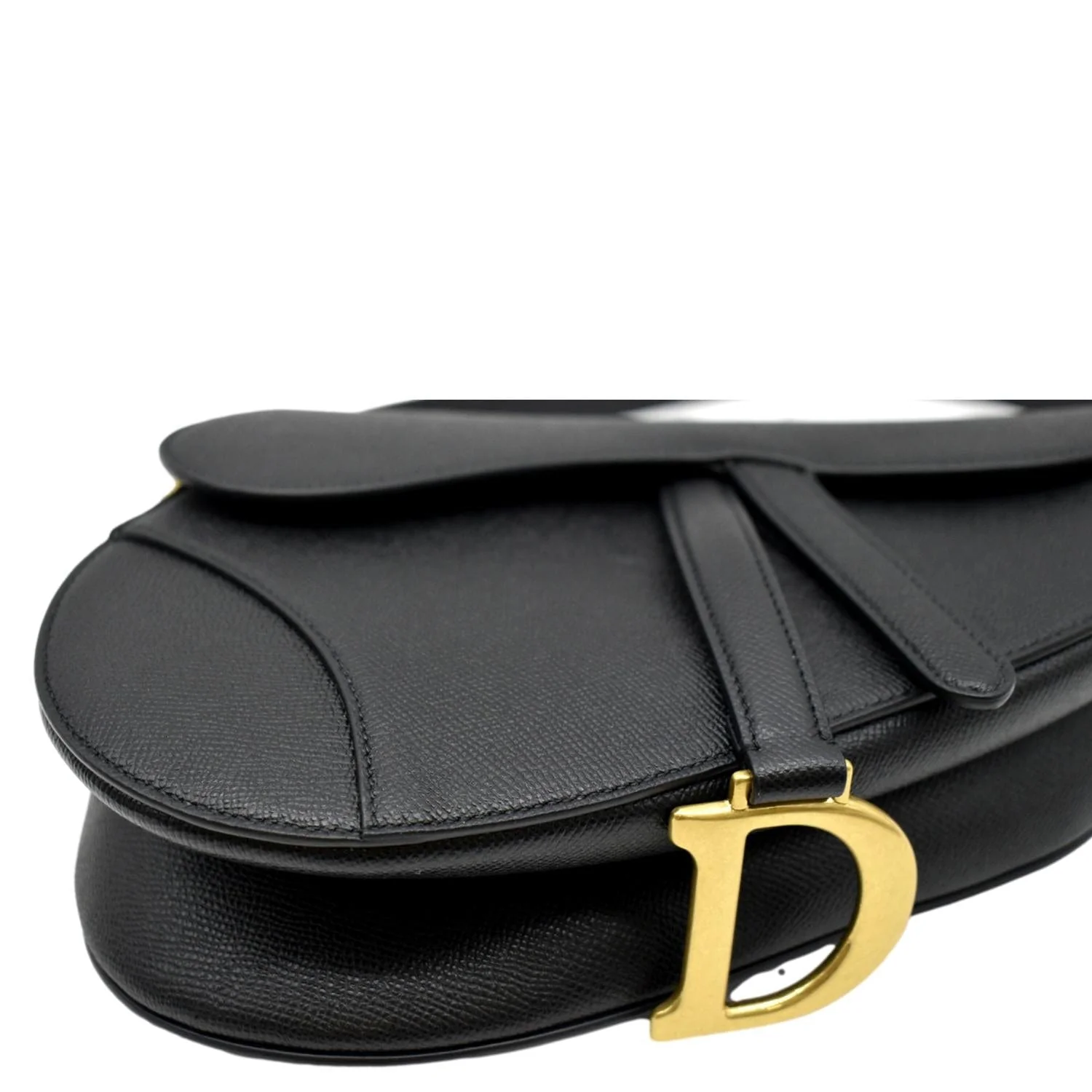 CHRISTIAN DIOR Saddle Grained Calfskin Leather Satchel Shoulder Bag Black - Image 8
