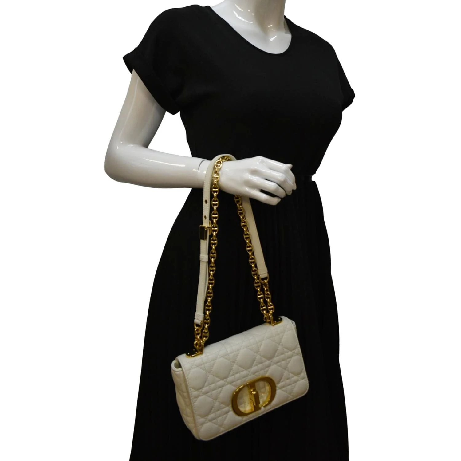 CHRISTIAN DIOR Caro Small Supple Cannage Calfskin Leather Shoulder Bag Ivory - Image 2
