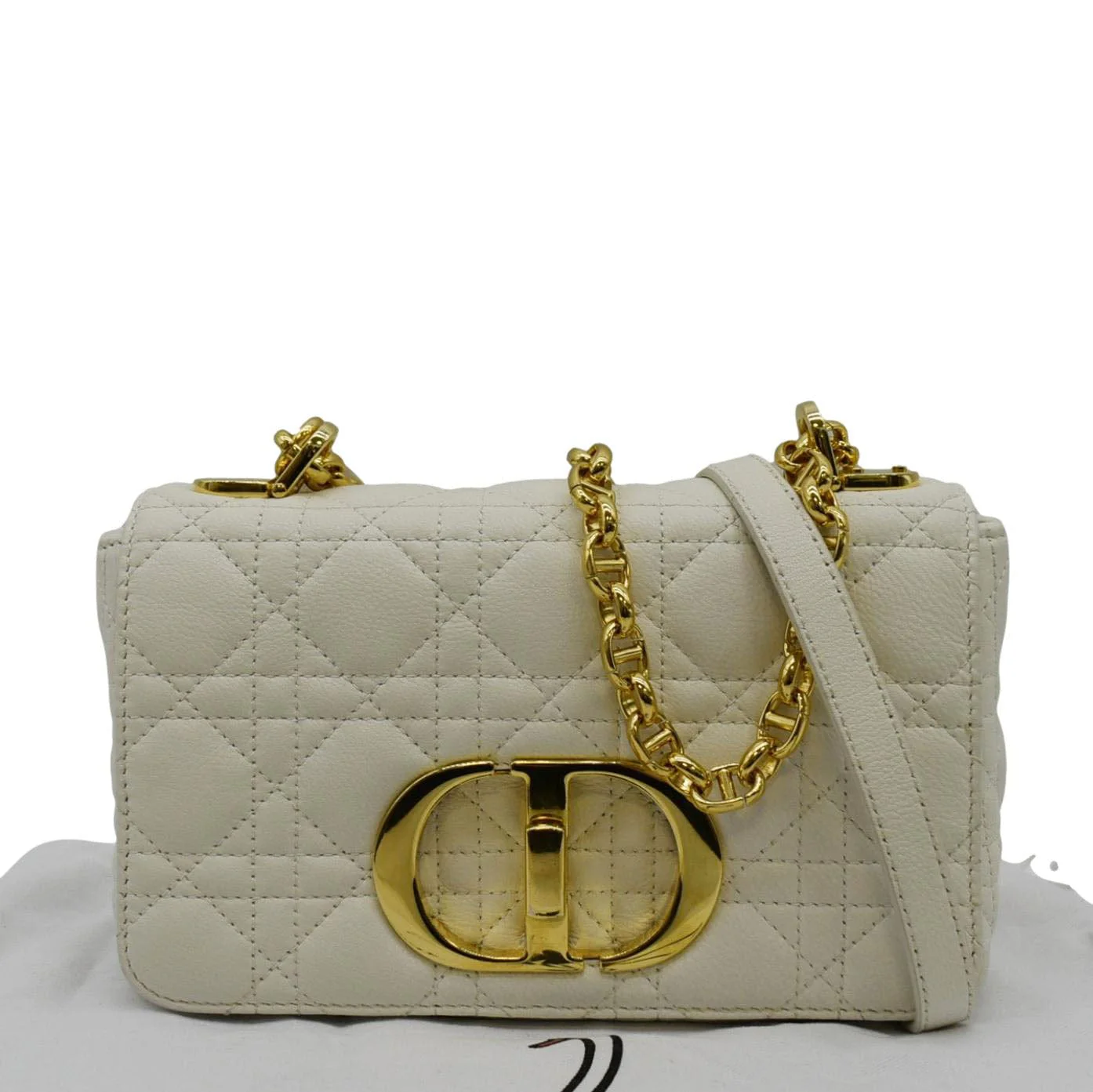CHRISTIAN DIOR Caro Small Supple Cannage Calfskin Leather Shoulder Bag Ivory - Image 3