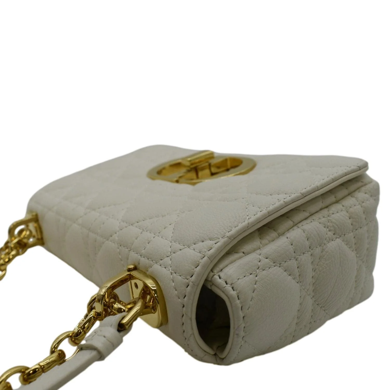 CHRISTIAN DIOR Caro Small Supple Cannage Calfskin Leather Shoulder Bag Ivory - Image 6