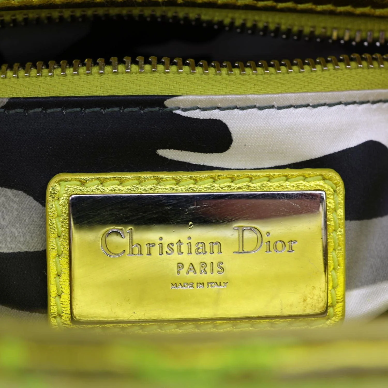 CHRISTIAN DIOR Lady Dior Mini Metallic Leather Shoulder Bag Neon Yellow - Image 14