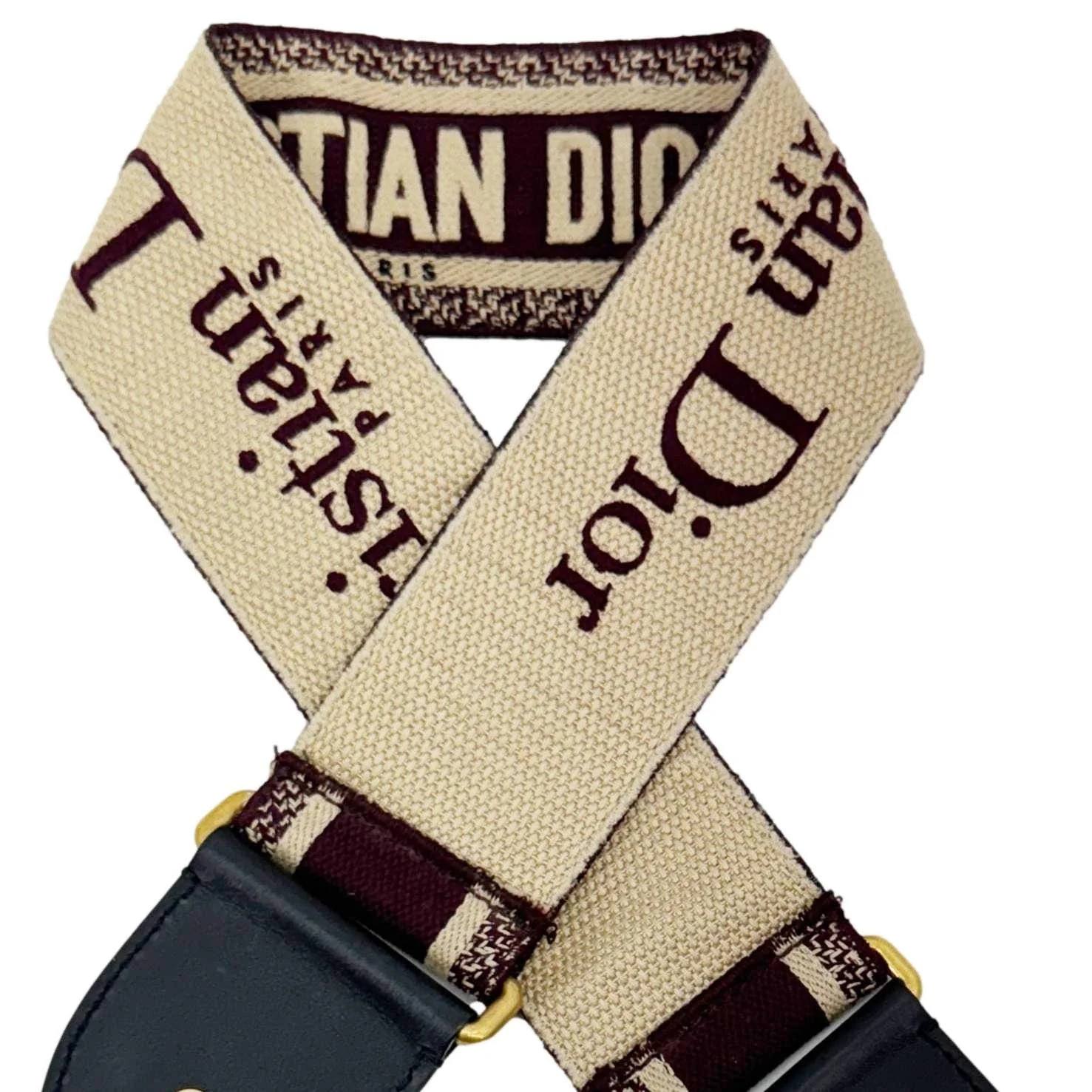 CHRISTIAN DIOR Embroidered Canvas Shoulder Strap Burgundy - Image 6