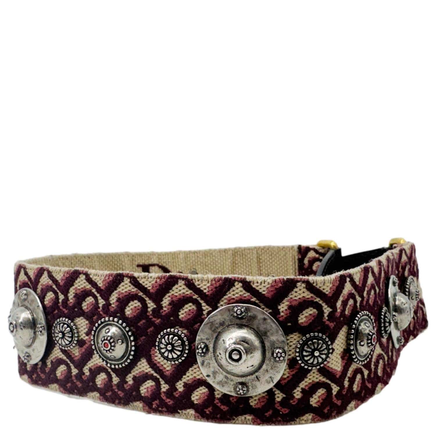 CHRISTIAN DIOR Studded Oblique Canvas Strap Burgundy - Image 5