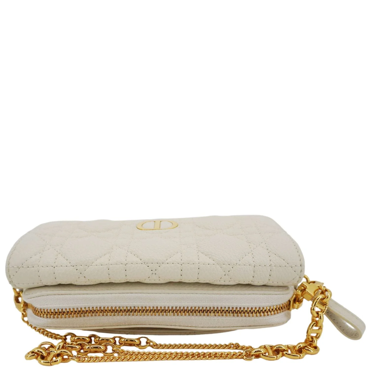 CHRISTIAN DIOR Caro Supple Cannage Calfskin Leather Chain Shoulder Bag Ivory - Image 5