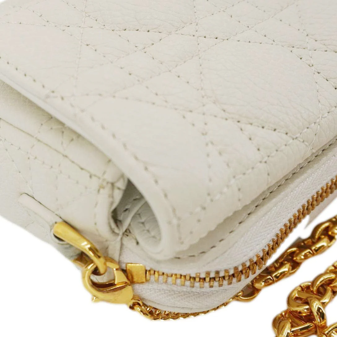 CHRISTIAN DIOR Caro Supple Cannage Calfskin Leather Chain Shoulder Bag Ivory - Image 8