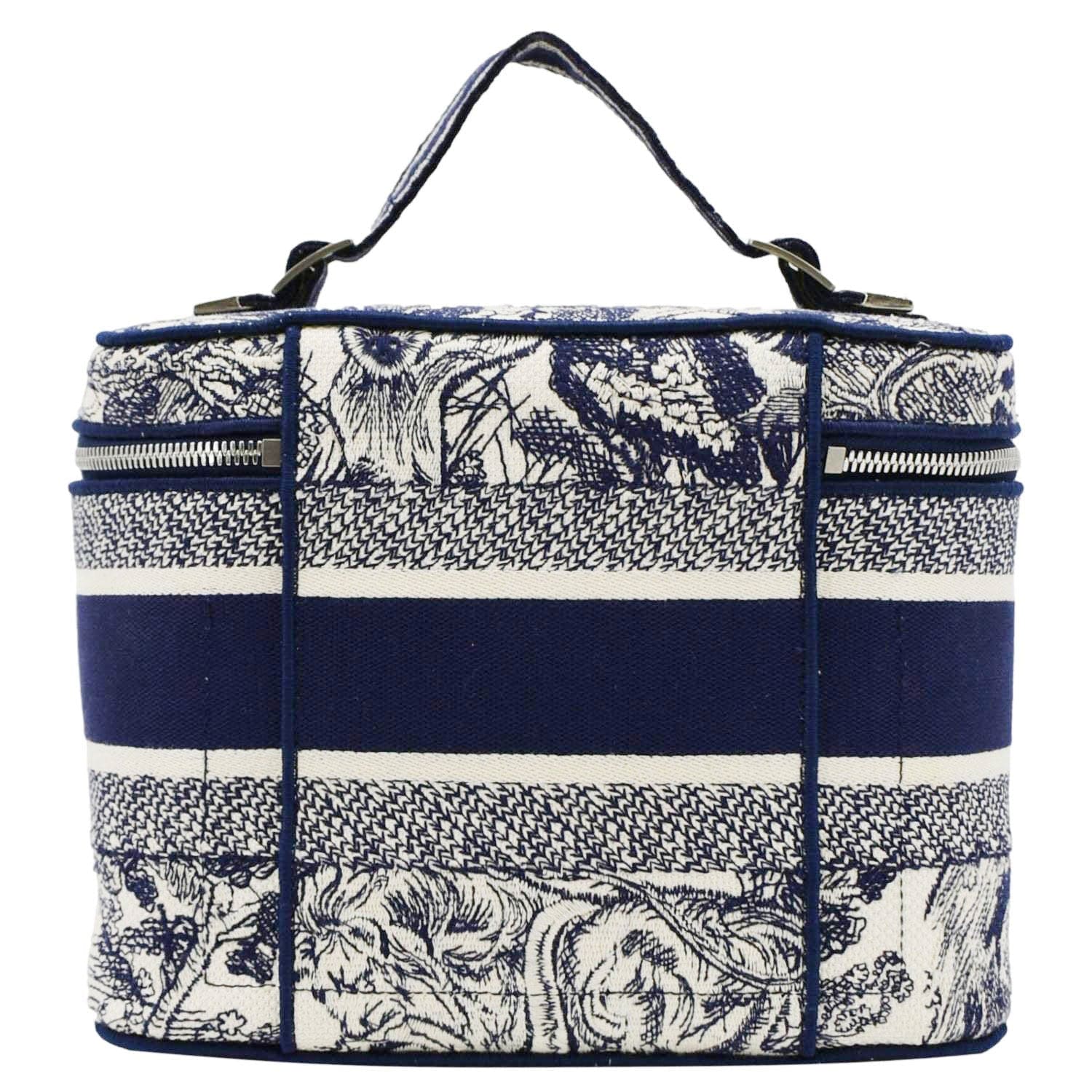 CHRISTIAN DIOR Travel Oblique Embroidery Canvas Vanity Case Blue - Image 4