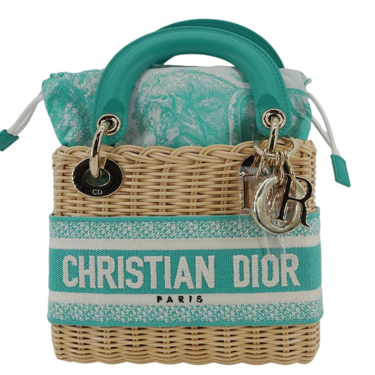 CHRISTIAN DIOR Lady Dior Mini Wicker Oblique Shoulder Bag Green - Image 4