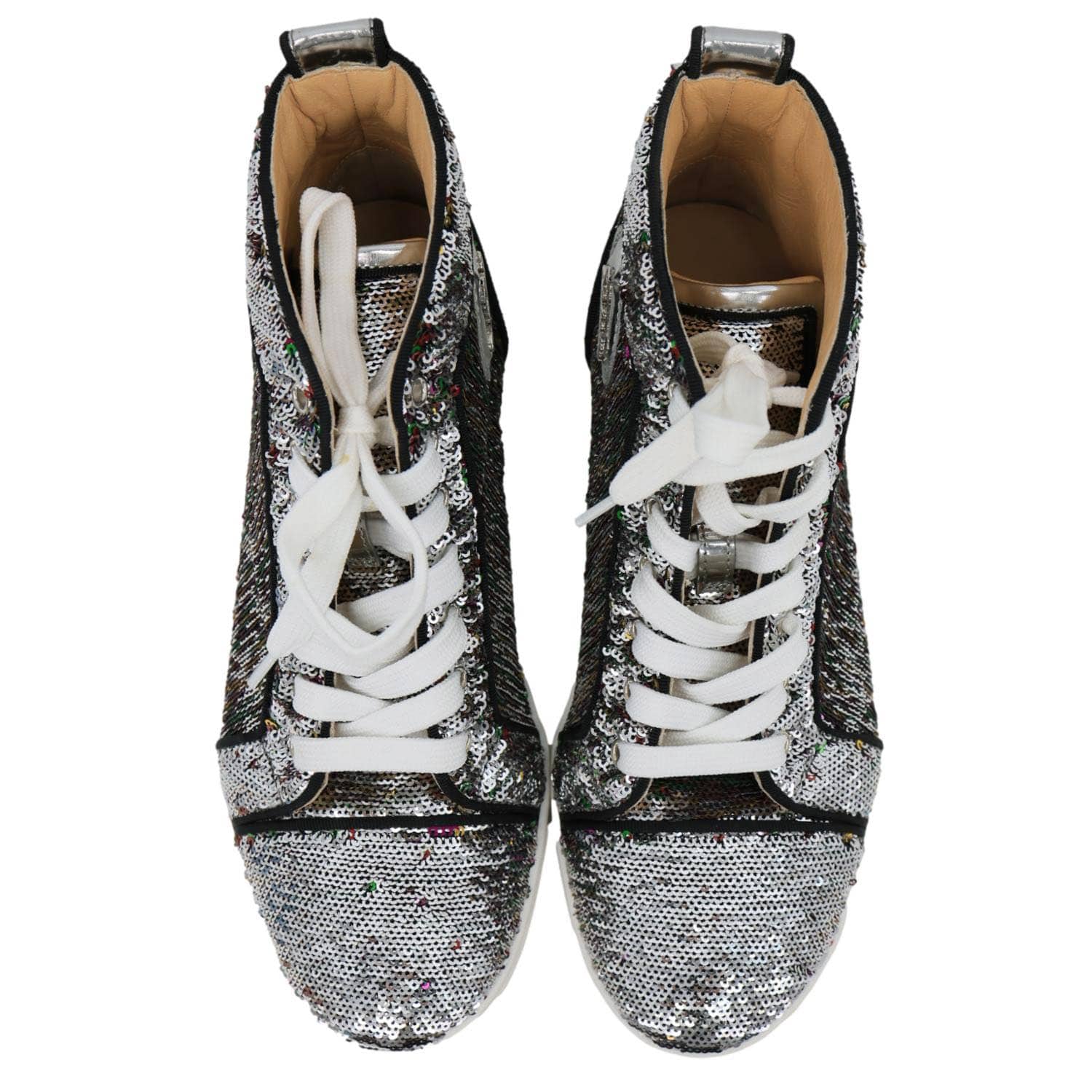 CHRISTIAN LOUBOUTIN Bip Bip High Top Sequins Sneaker Silver Size 38.5 - Image 2