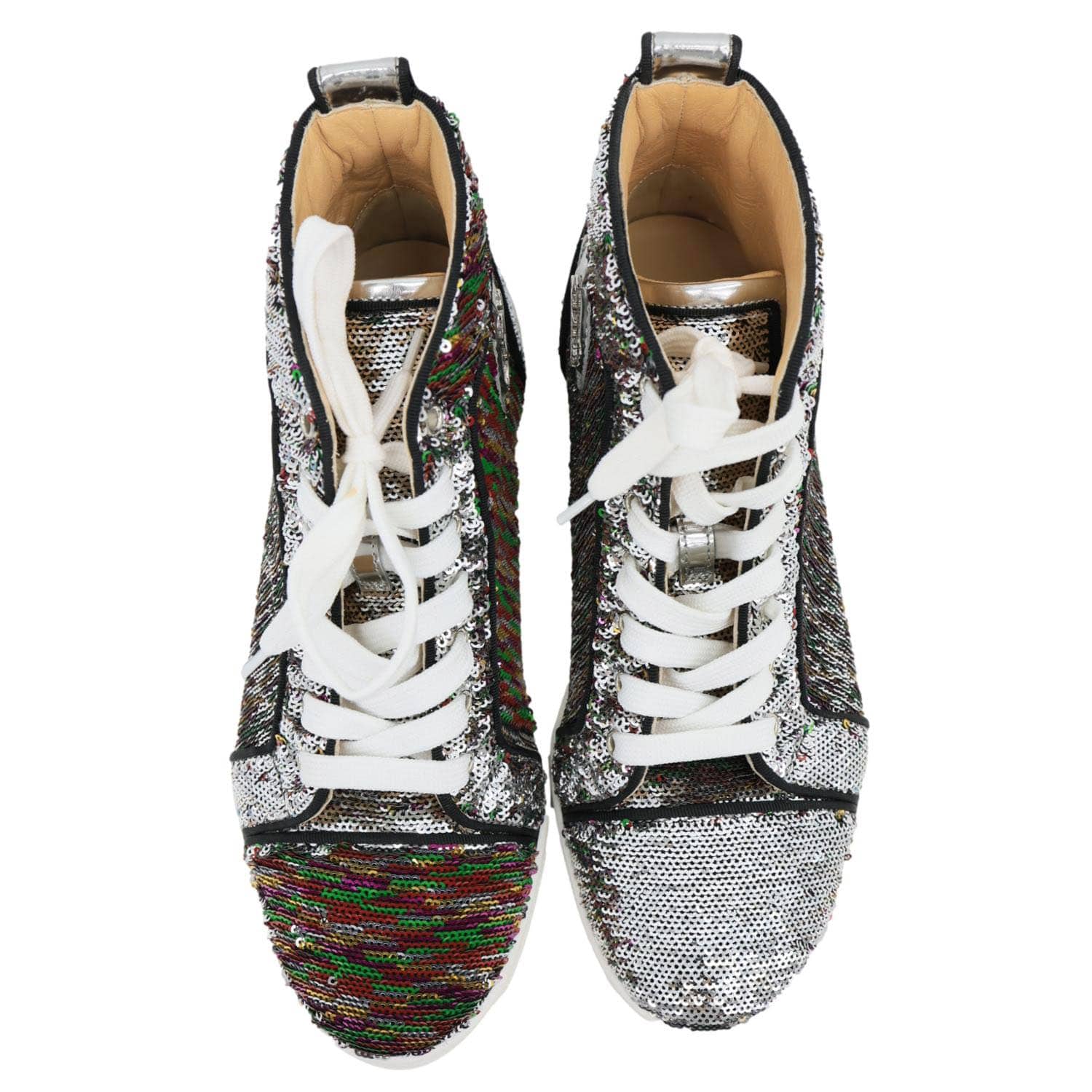 CHRISTIAN LOUBOUTIN Bip Bip High Top Sequins Sneaker Silver Size 38.5 - Image 3