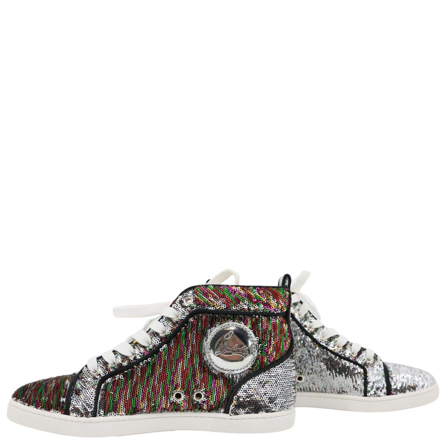 CHRISTIAN LOUBOUTIN Bip Bip High Top Sequins Sneaker Silver Size 38.5 - Image 9