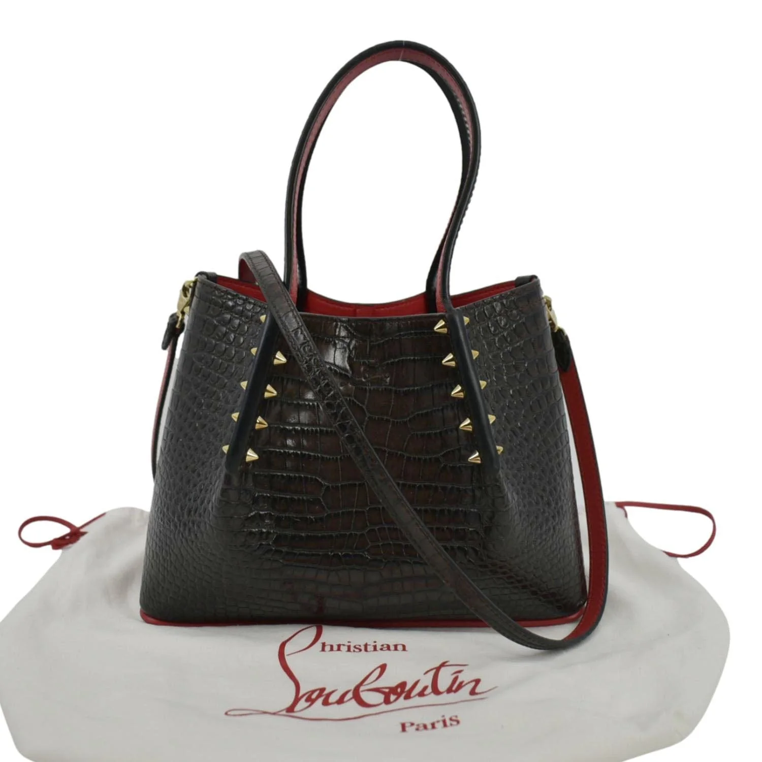CHRISTIAN LOUBOUTIN Cabarock Mini Crocodile Embossed Leather Shoulder Bag Brown - Image 2