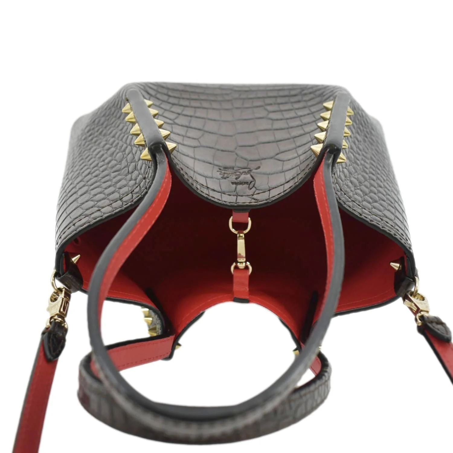 CHRISTIAN LOUBOUTIN Cabarock Mini Crocodile Embossed Leather Shoulder Bag Brown - Image 4