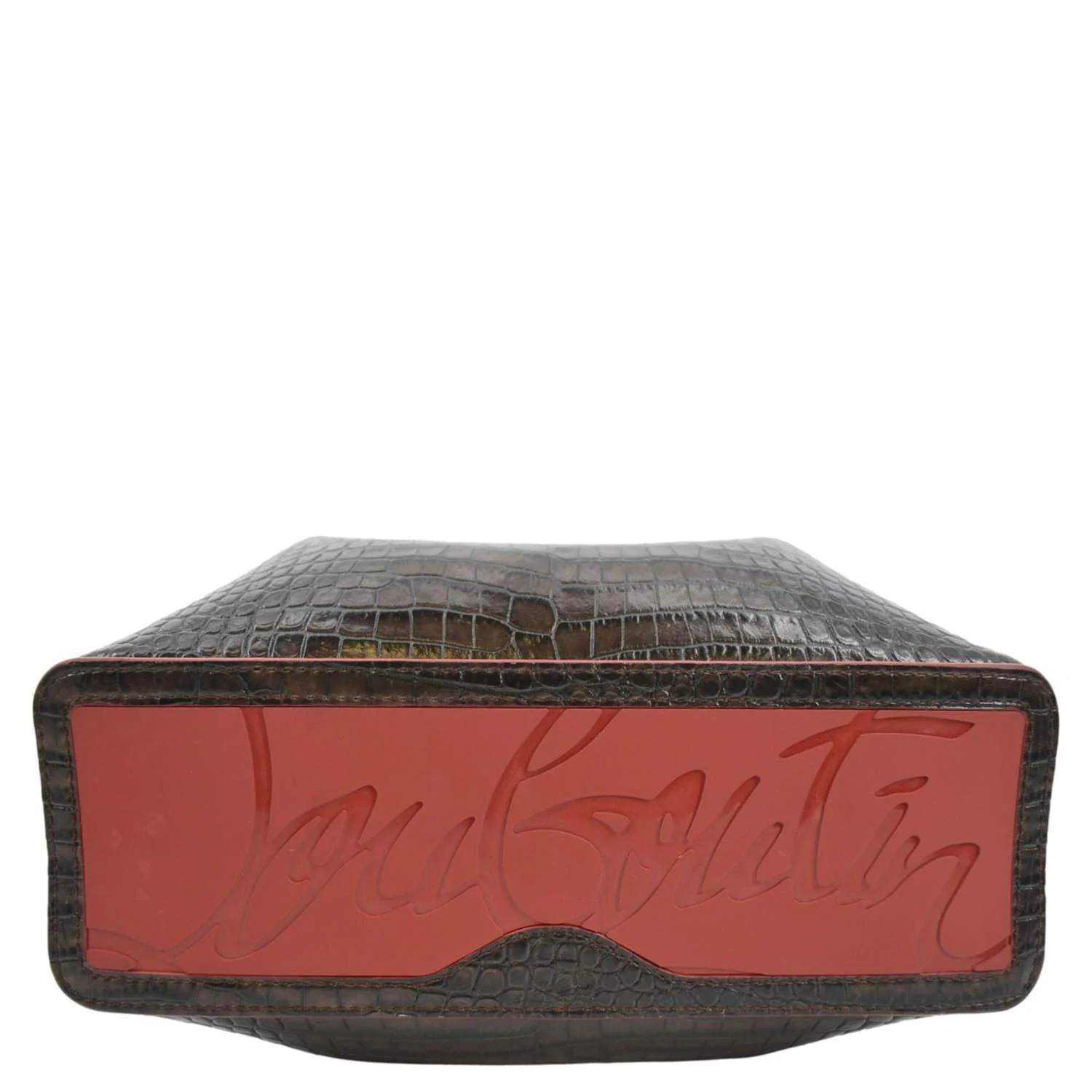 CHRISTIAN LOUBOUTIN Cabarock Mini Crocodile Embossed Leather Shoulder Bag Brown - Image 9