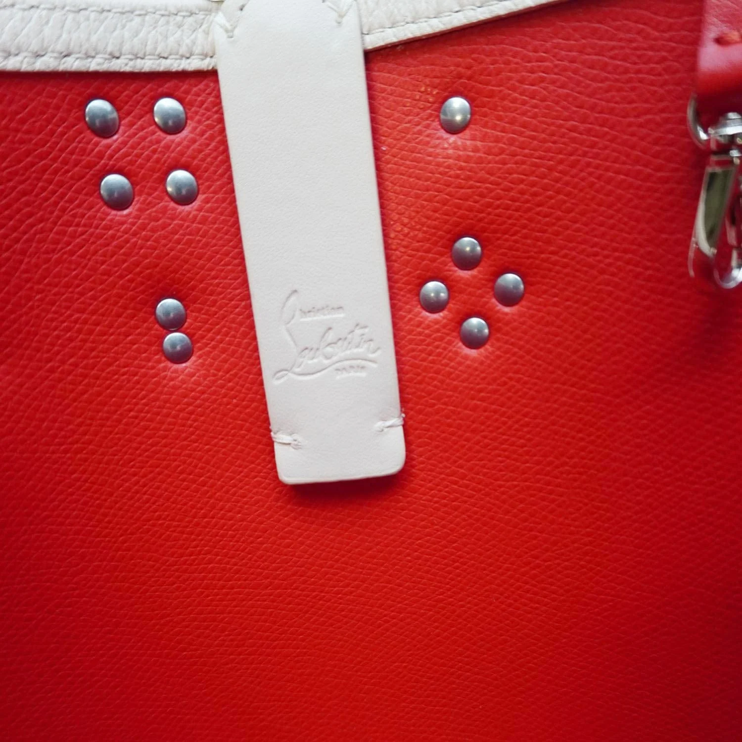 CHRISTIAN LOUBOUTIN Cabata Empire Studded Spike Leather Tote Bag Leche - Image 12
