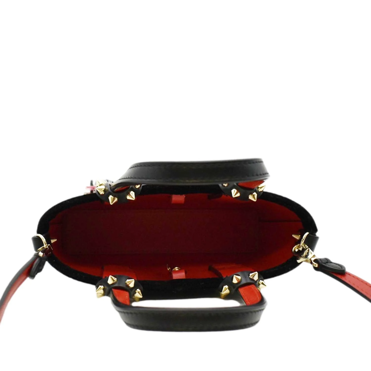 CHRISTIAN LOUBOUTIN Cabata Eyelet Velour Suede Tote Shoulder Bag Black - Image 5