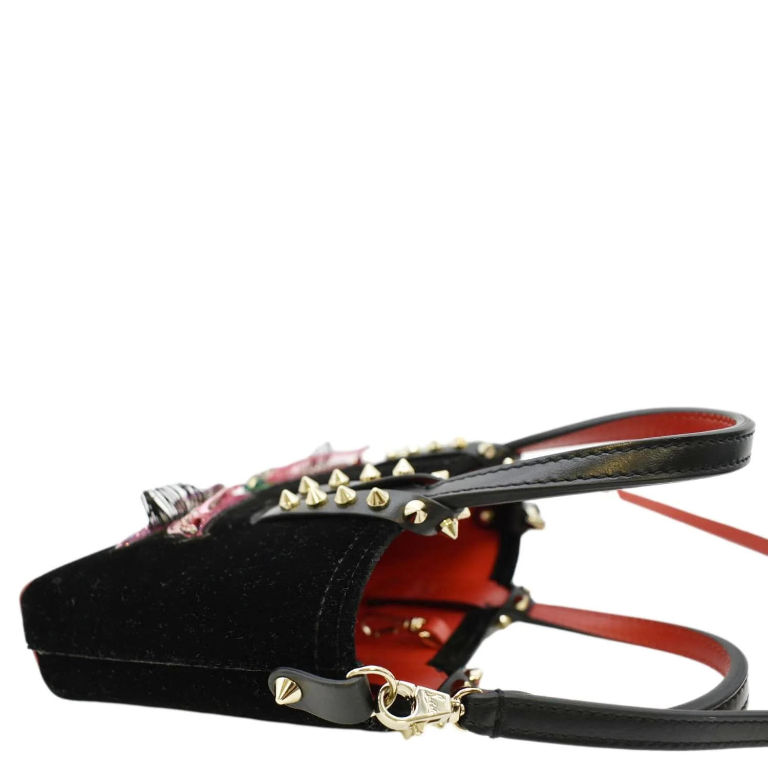 CHRISTIAN LOUBOUTIN Cabata Eyelet Velour Suede Tote Shoulder Bag Black - Image 6
