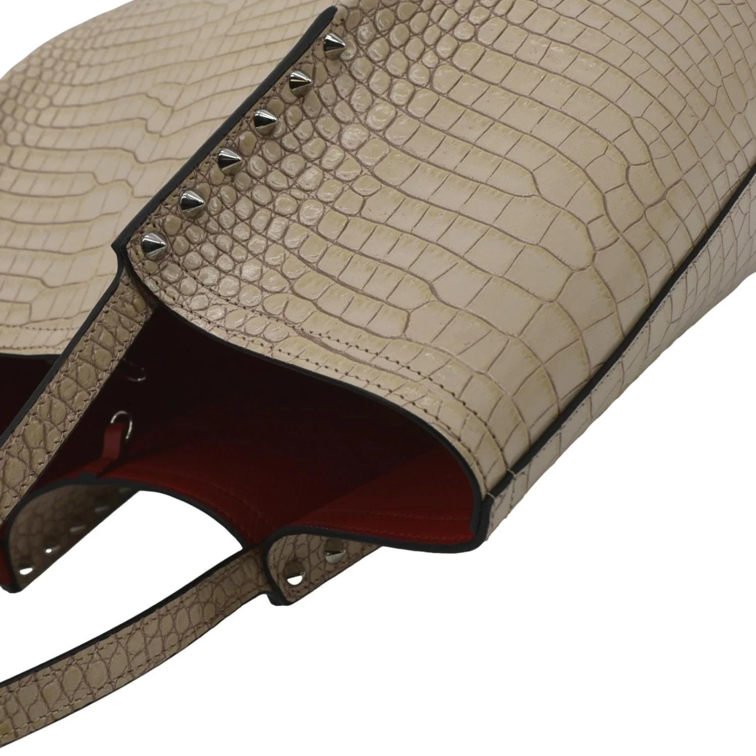 CHRISTIAN LOUBOUTIN Cabata Spike Leather Tote Bag Beige - Image 7