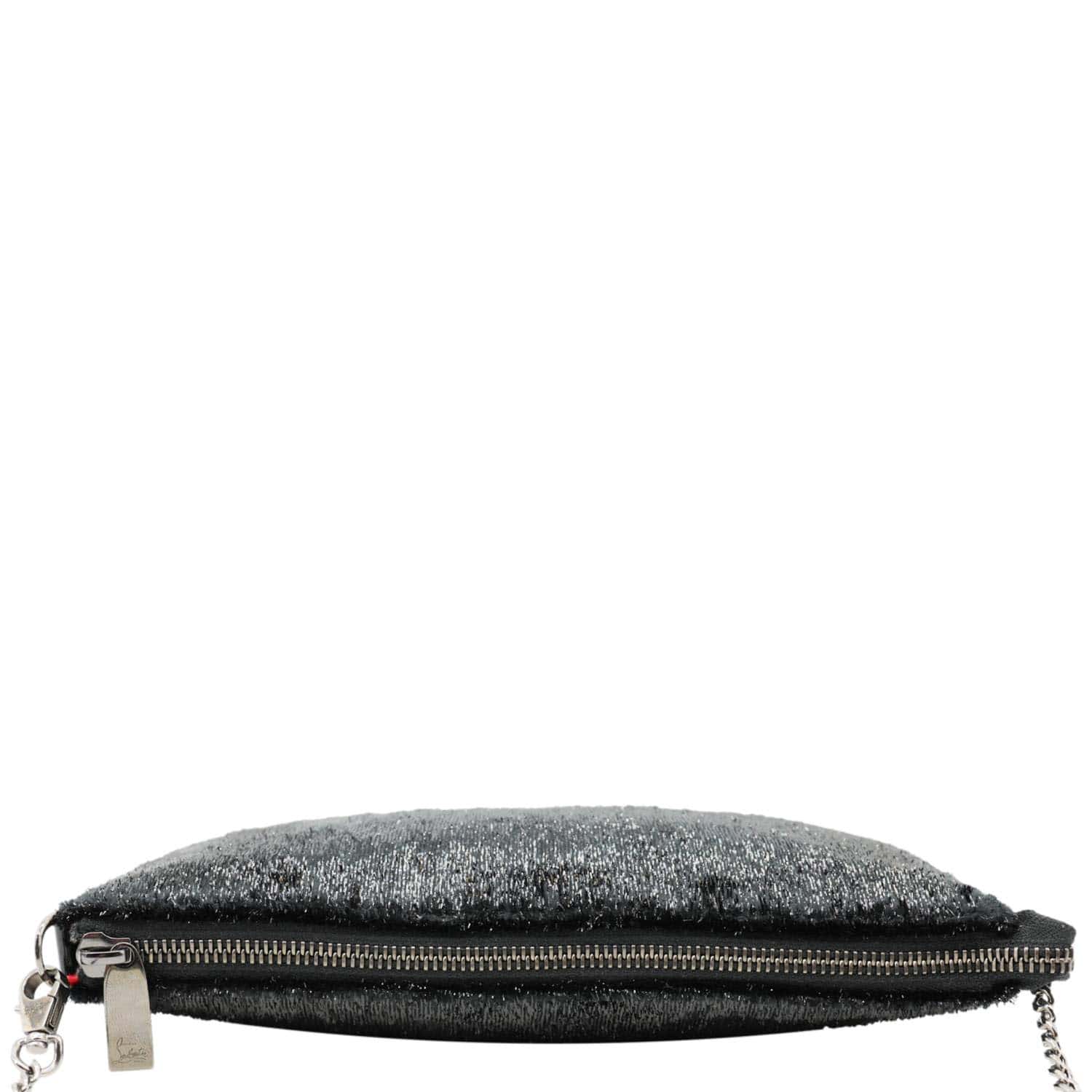 CHRISTIAN LOUBOUTIN Loubila Patent Velour Chain Clutch Black - Image 5