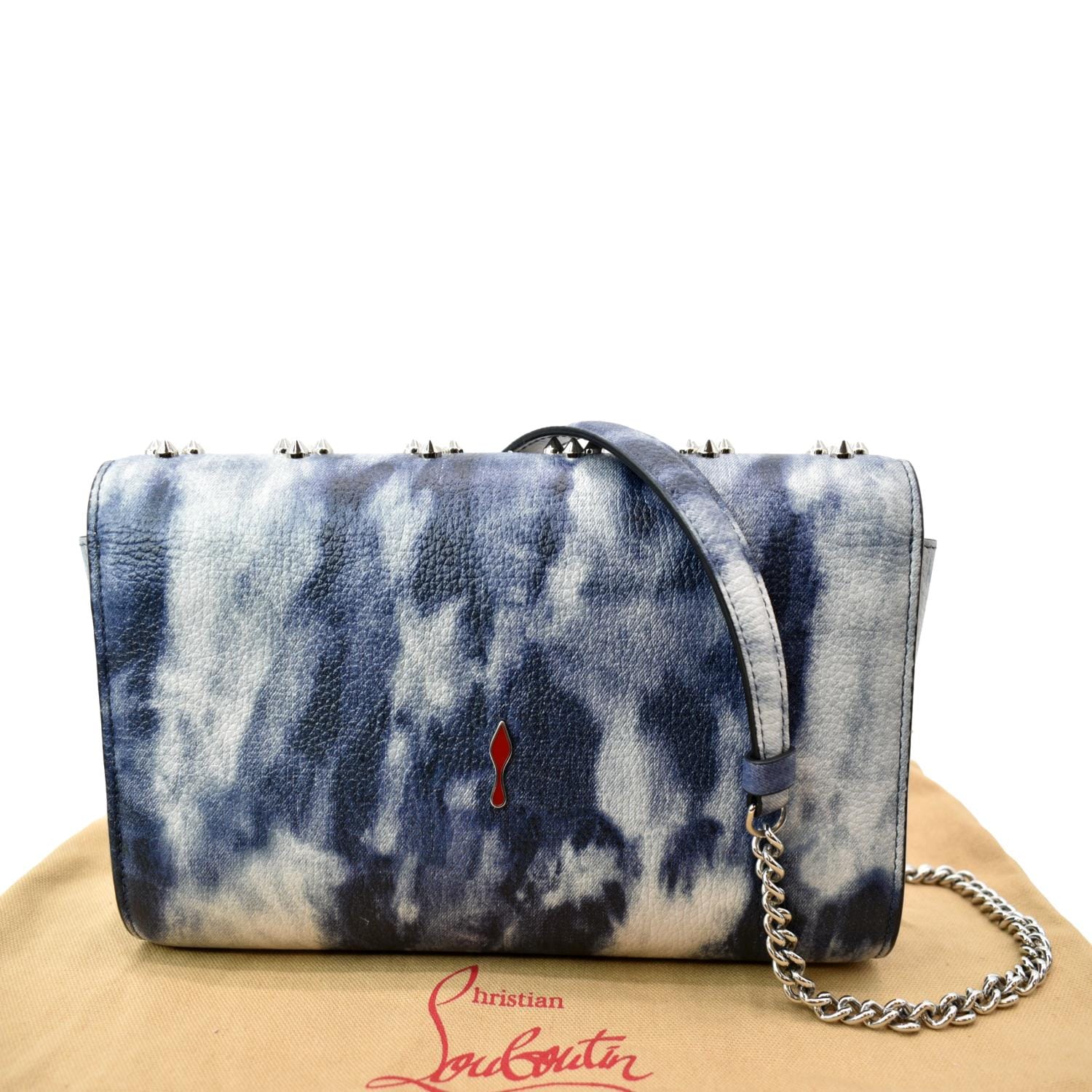 CHRISTIAN LOUBOUTIN Paloma Leather Patent Pearl Spikes Crossbody Bag Blue - Image 3