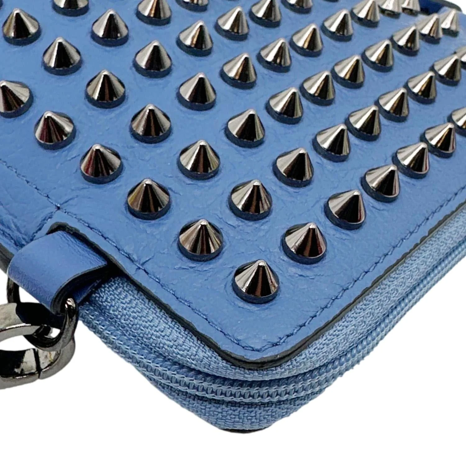 CHRISTIAN LOUBOUTIN Loubilab Spikes Empire Calfskin Leather Clutch Crossbody Bag Blue - Image 7
