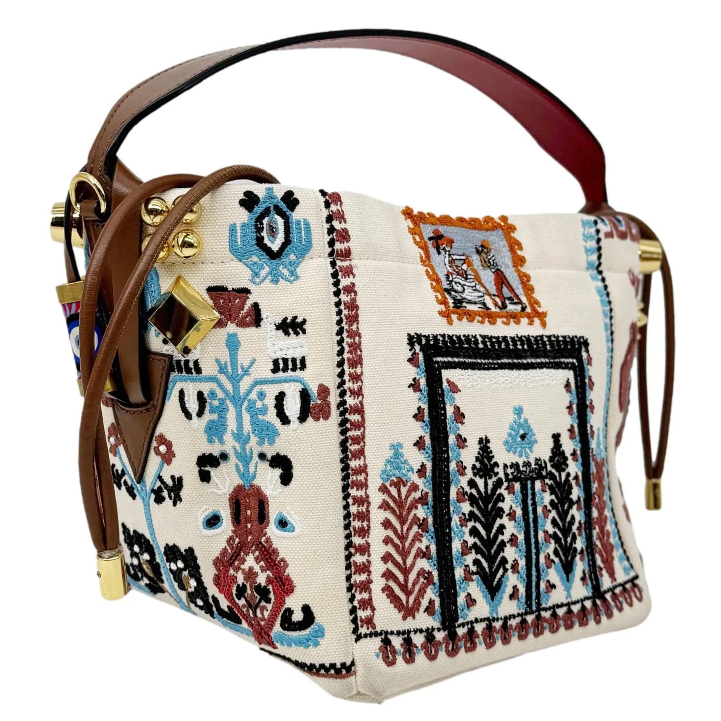 CHRISTIAN LOUBOUTIN Greekaba Embroidered Canvas Crossbody Bag Multicolor - Image 7
